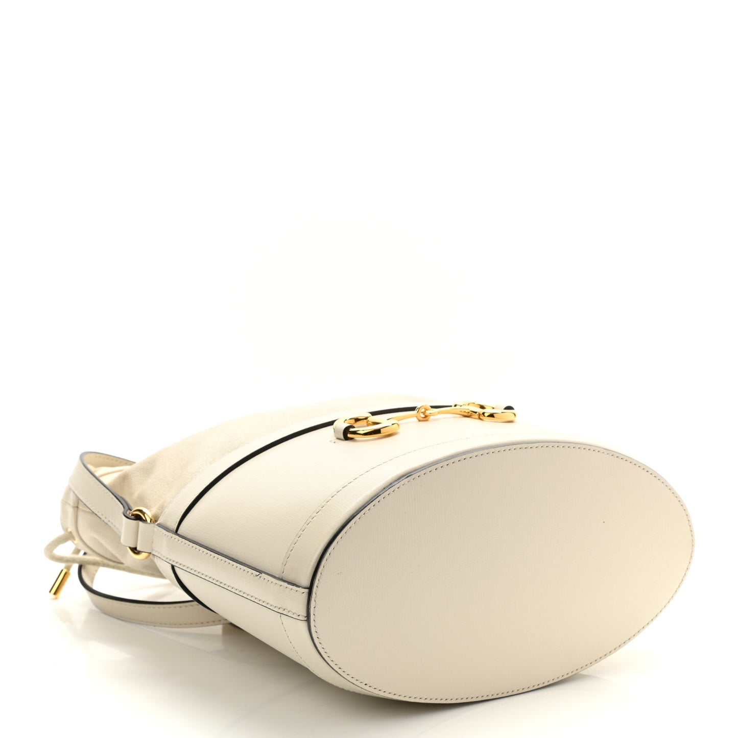 Azalea Sakai Calfskin Horsebit 1955 Drawstring Bucket Bag Mystic White