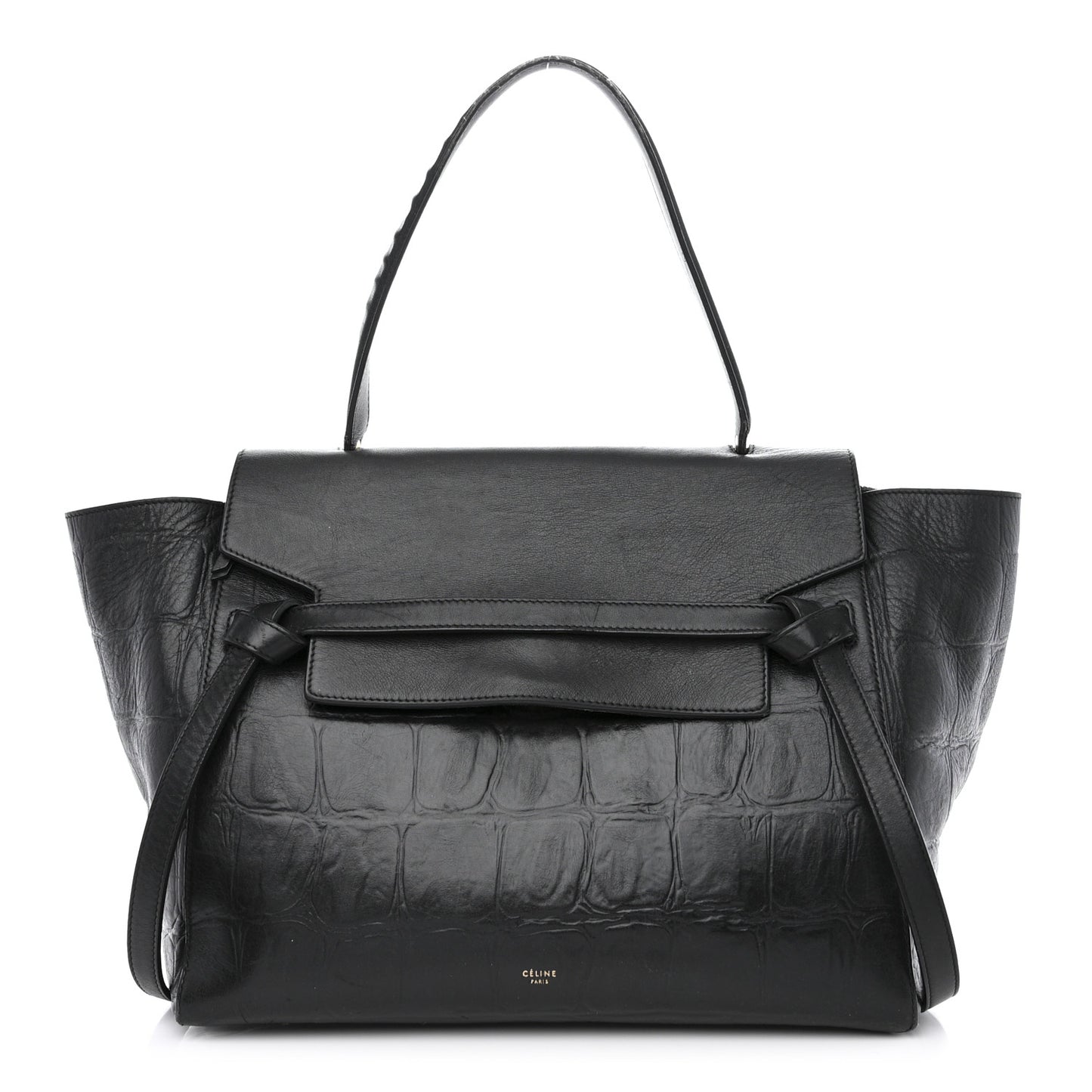 Calfskin Crocodile Embossed Small Belt Bag Black