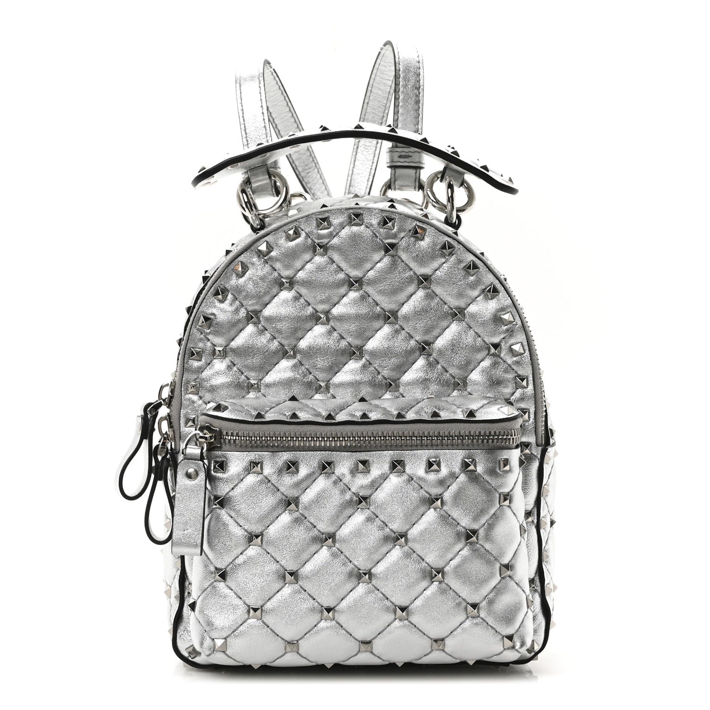 Metallic Nappa Mini Rockstud Spike Backpack Silver