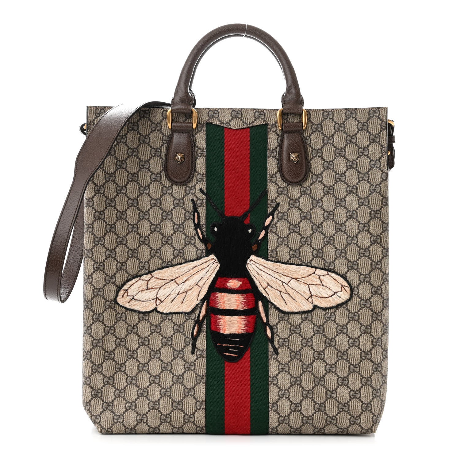 Gucci GG Supreme Monogram Web Animalier Bee Vertical Tote Brown 1 of 10