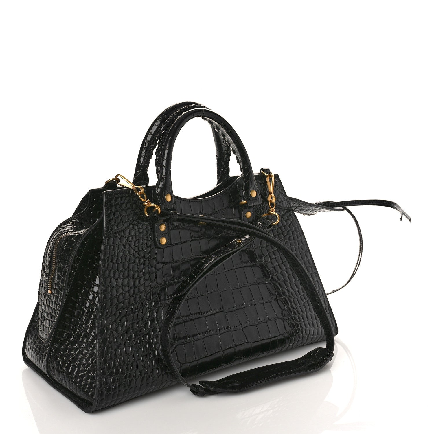 Balenciaga Shiny Supple Calfskin Crocodile Embossed Brass Hardware Neo Classic City Black 3 of 8