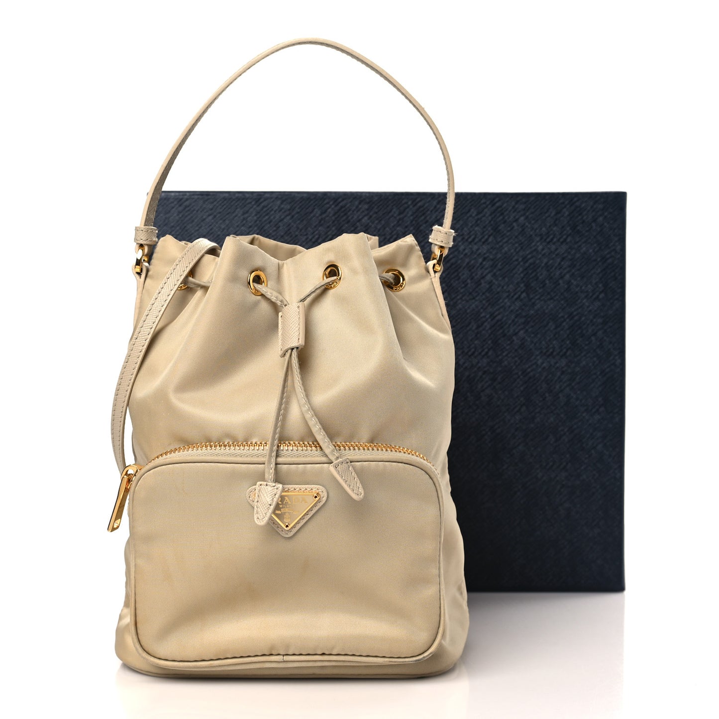 Re-Nylon Saffiano Duet Bucket Crossbody Bag Deserto