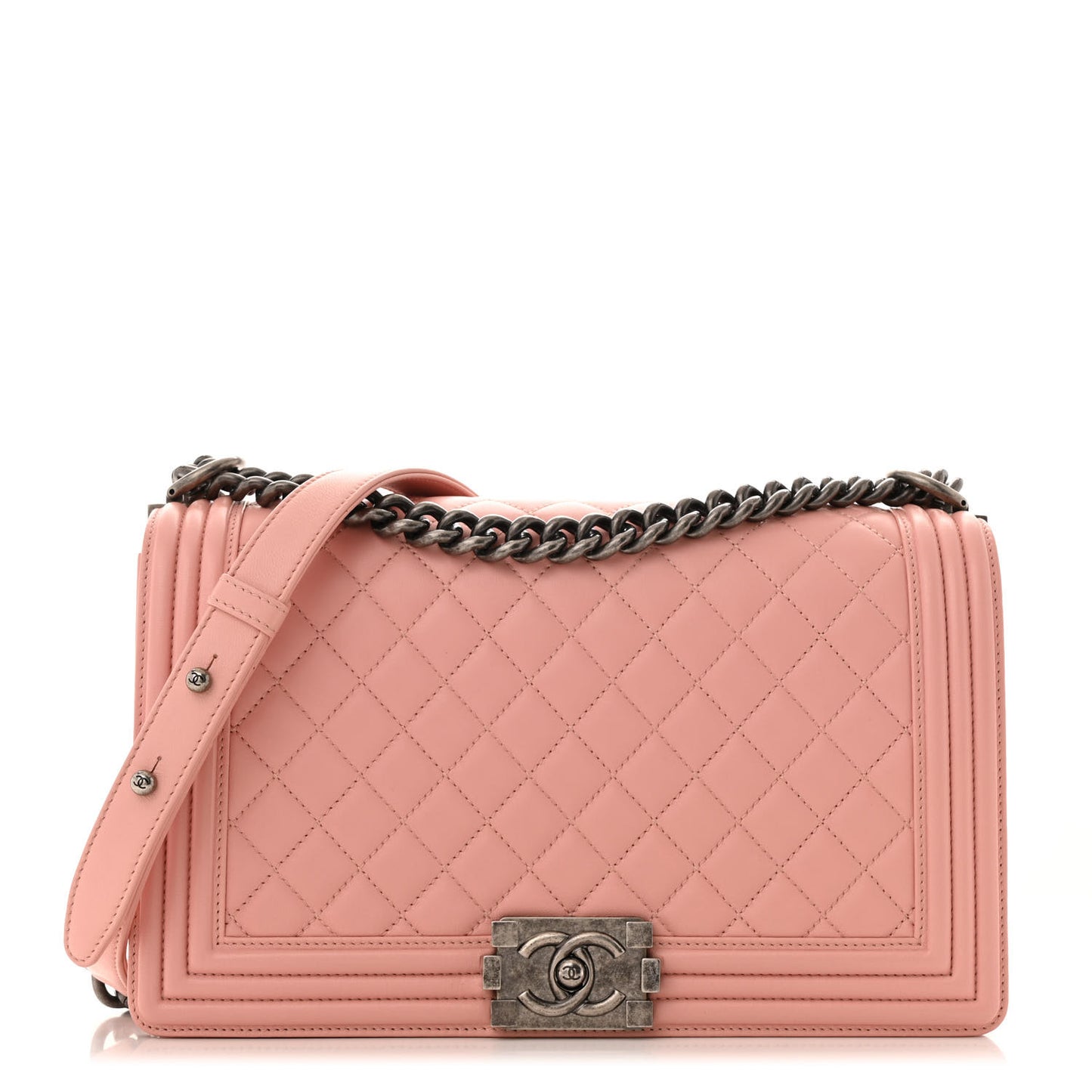 Lambskin Quilted New Medium Boy Flap Light Pink