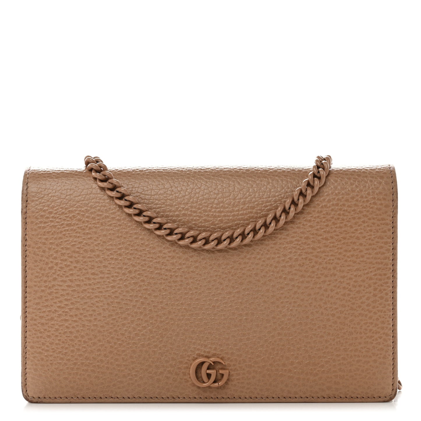 Dollar Calfskin Enamel Monochrome Mini GG Marmont Chain Wallet Camelia
