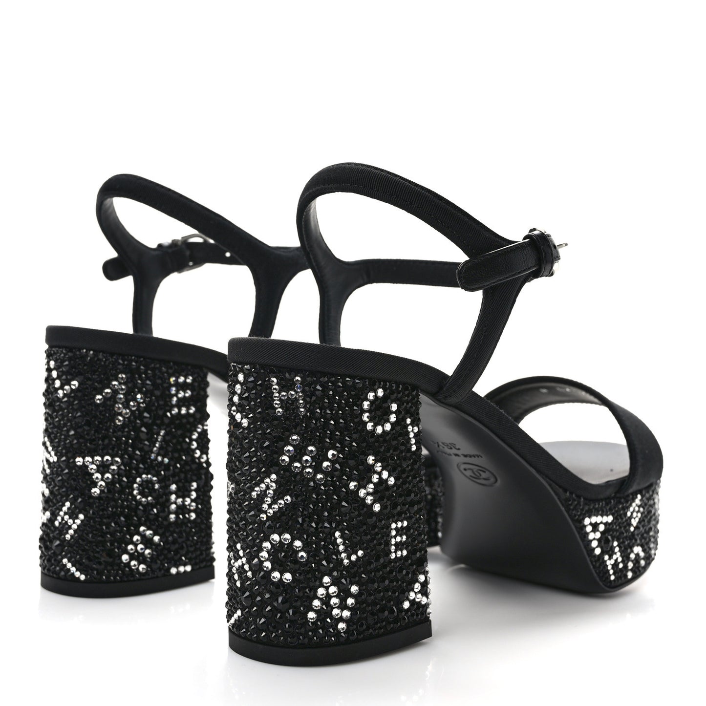 Grosgrain Strass Logo Platform Sandals 36.5 Black Silver