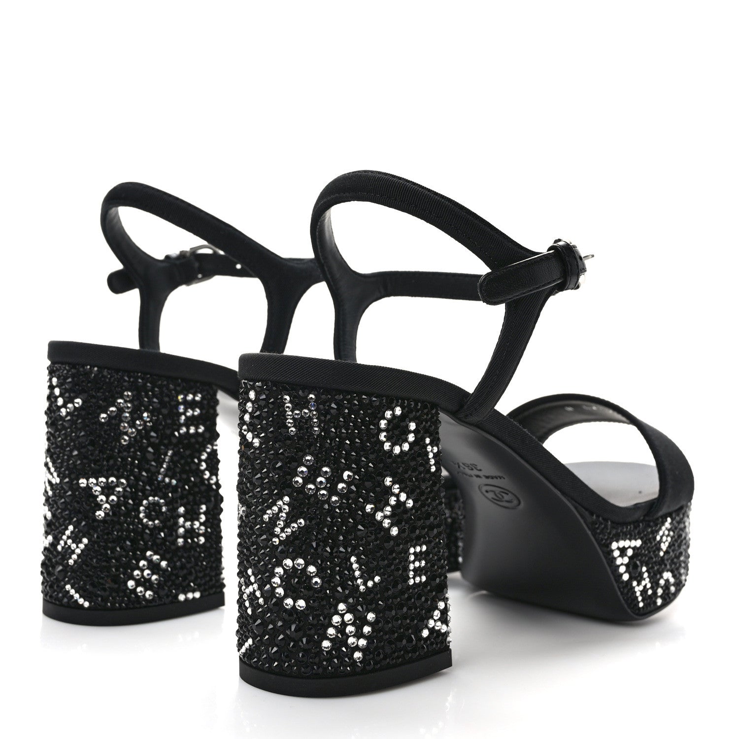 Chanel Grosgrain Strass Logo Platform Sandals 36.5 Black Silver 4 of 7