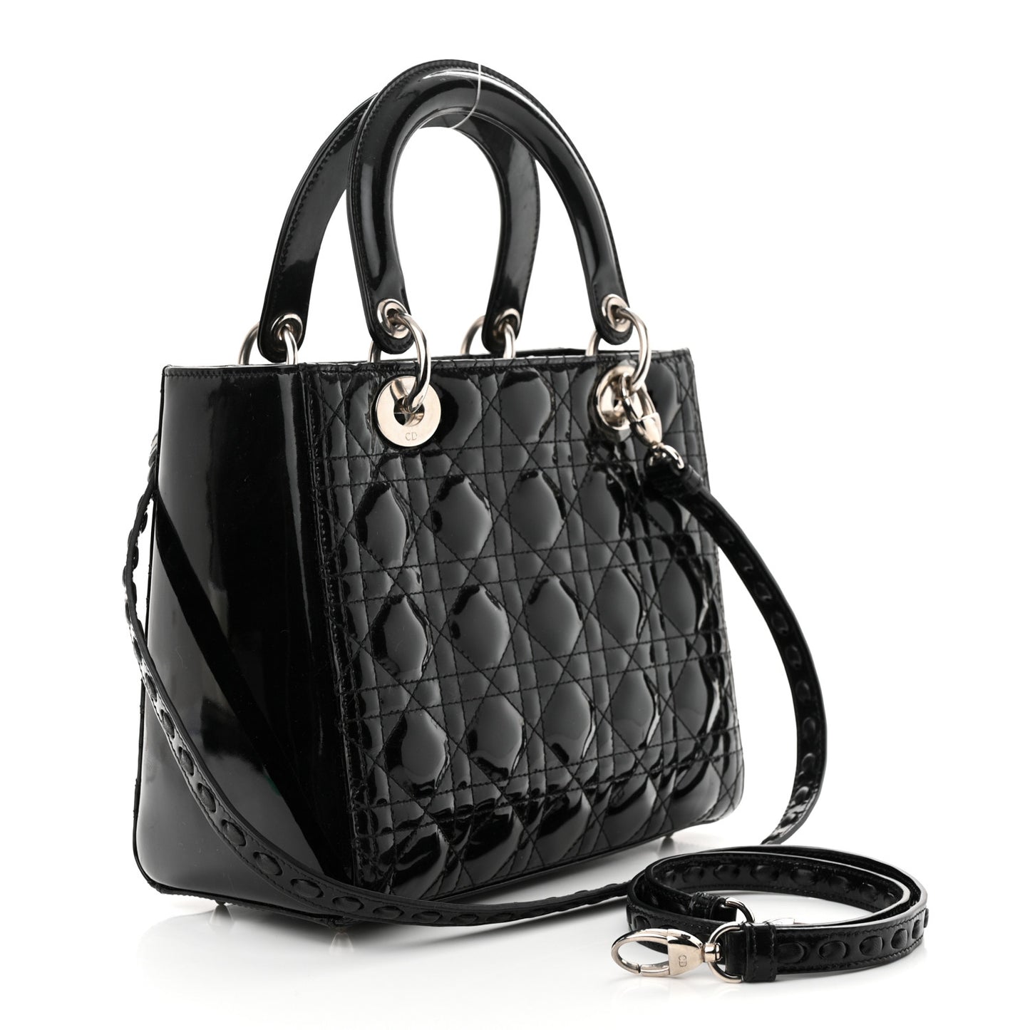 Patent Cannage Whipstitch Medium Lady Dior Black