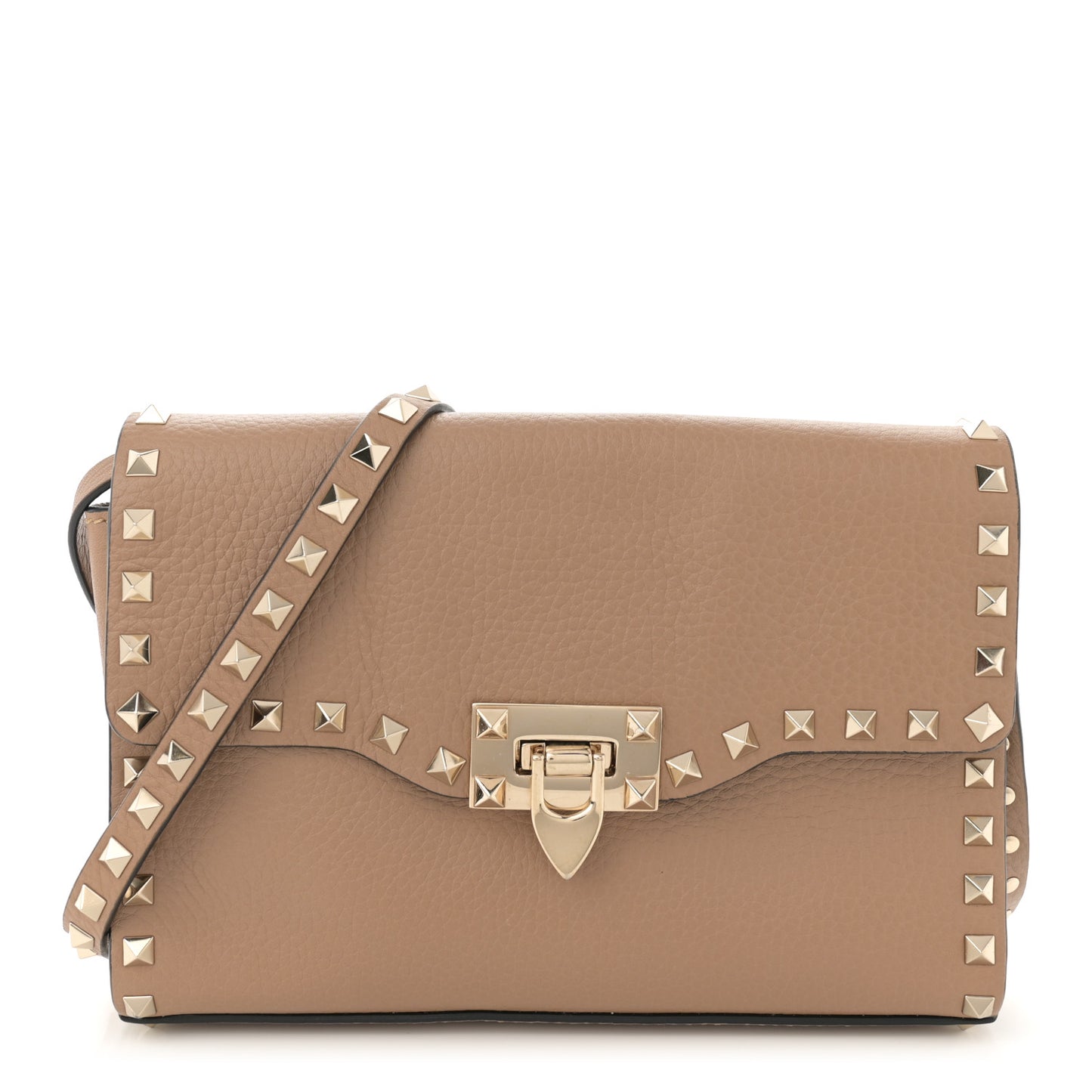 Pebbled Calfskin Medium Rockstud Flip Lock Crossbody Bag Deep Alpaca