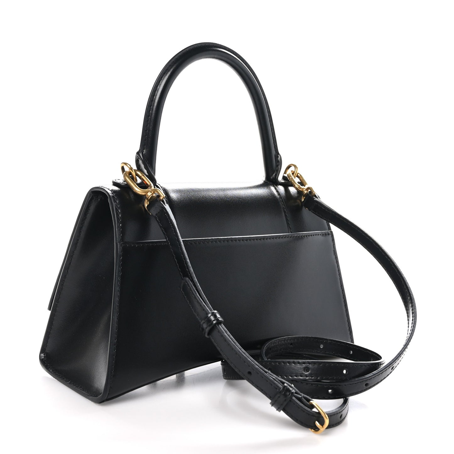 Shiny Box Calfskin Small Hourglass Top Handle Bag Black