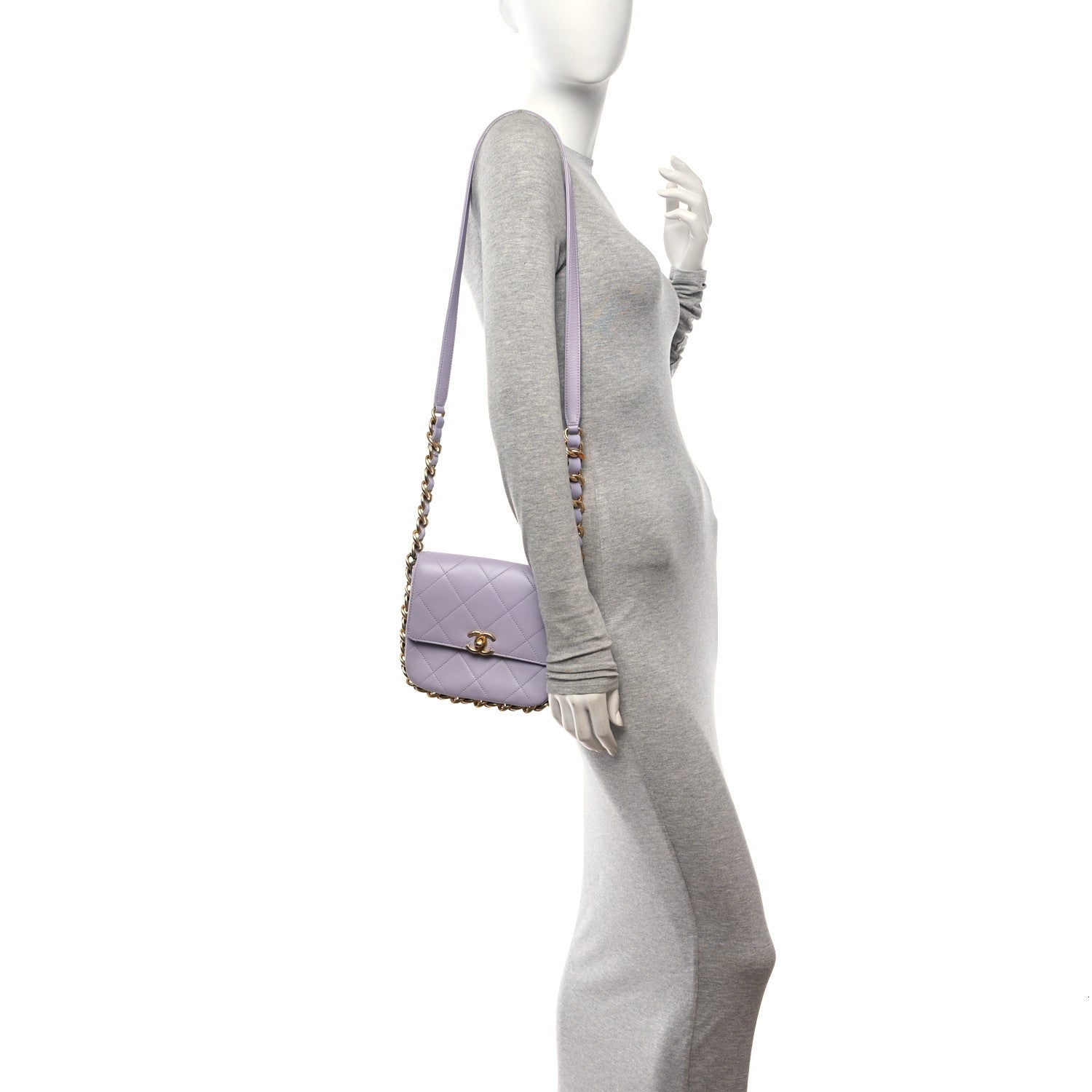 Chanel Calfskin Quilted Small Framing Chain Bag Light Purple 2 of 10