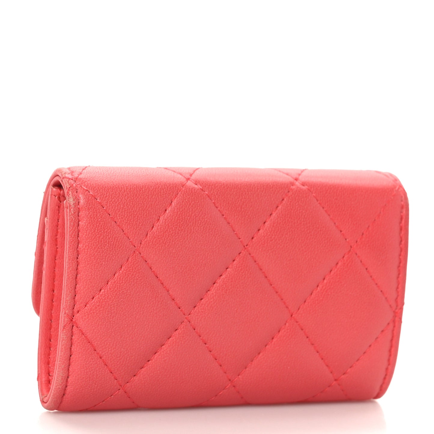 Lambskin Quilted Flap Card Holder Pink