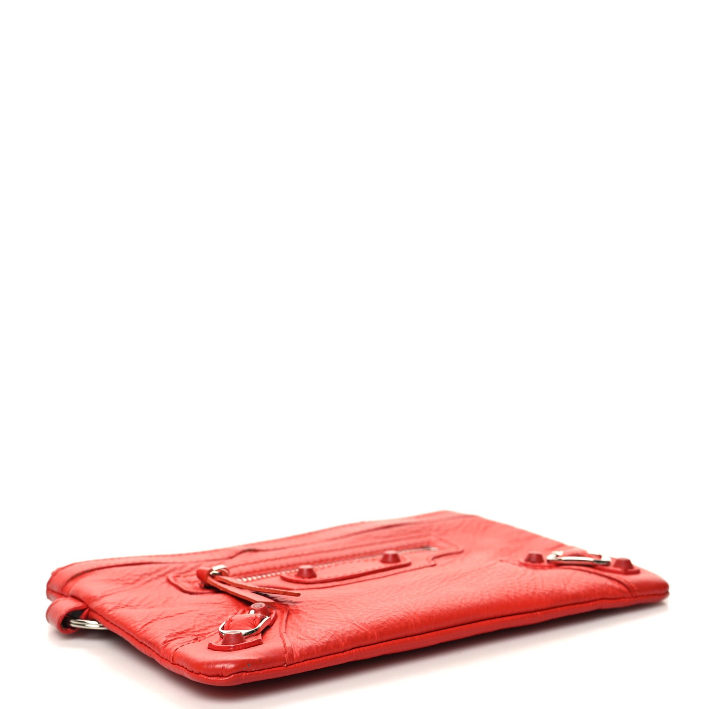 Matte Goatskin Rubber Covered Classic Hardware Small Pouch Rouge Coquelicot