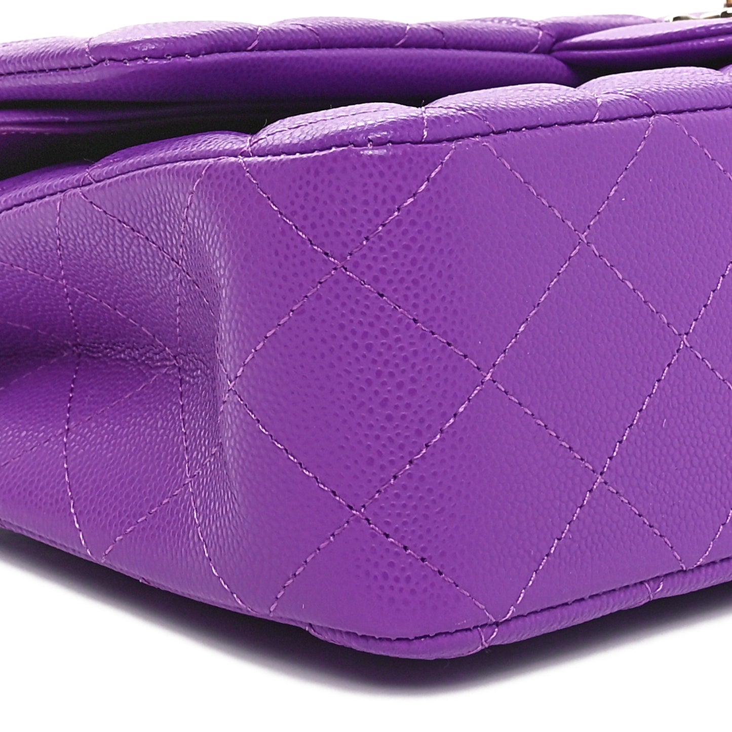 Caviar Quilted Medium Double Flap Purple