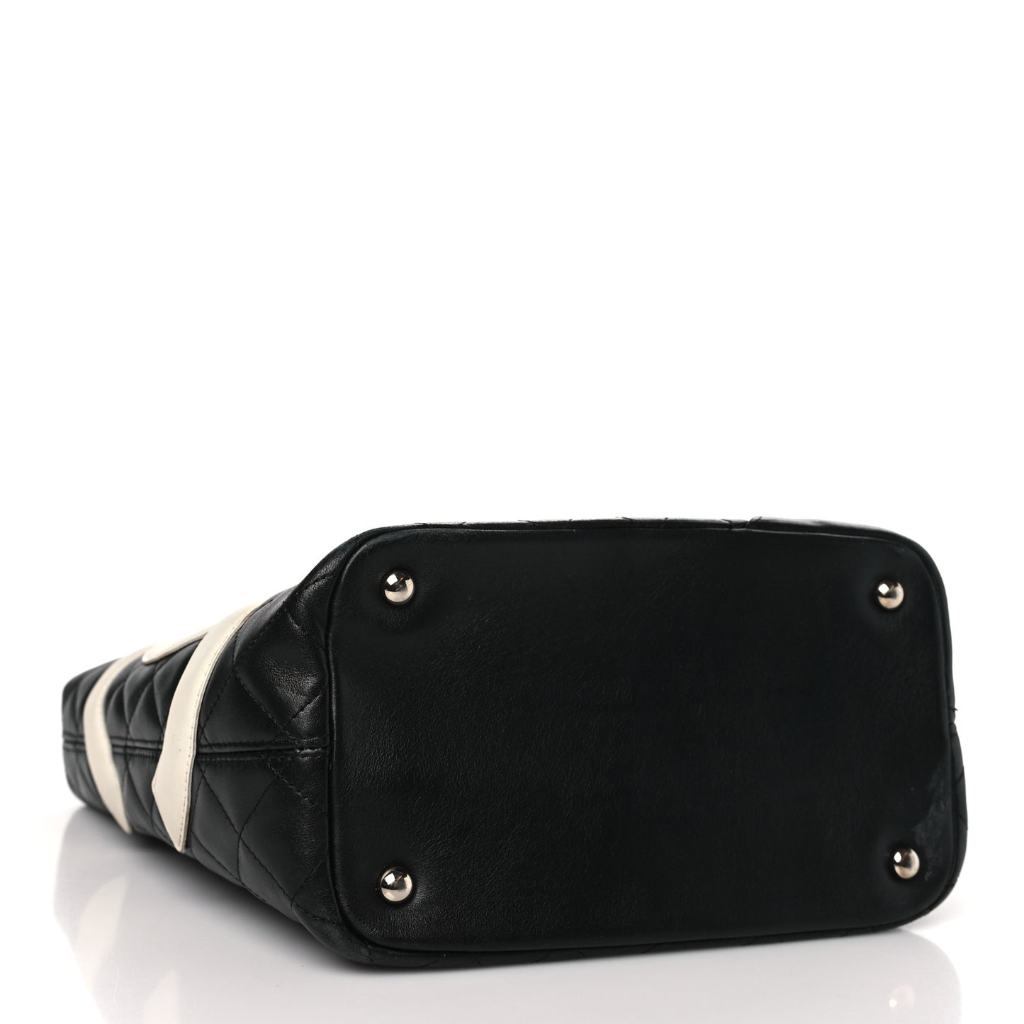 Calfskin Quilted Medium Cambon Tote Black White