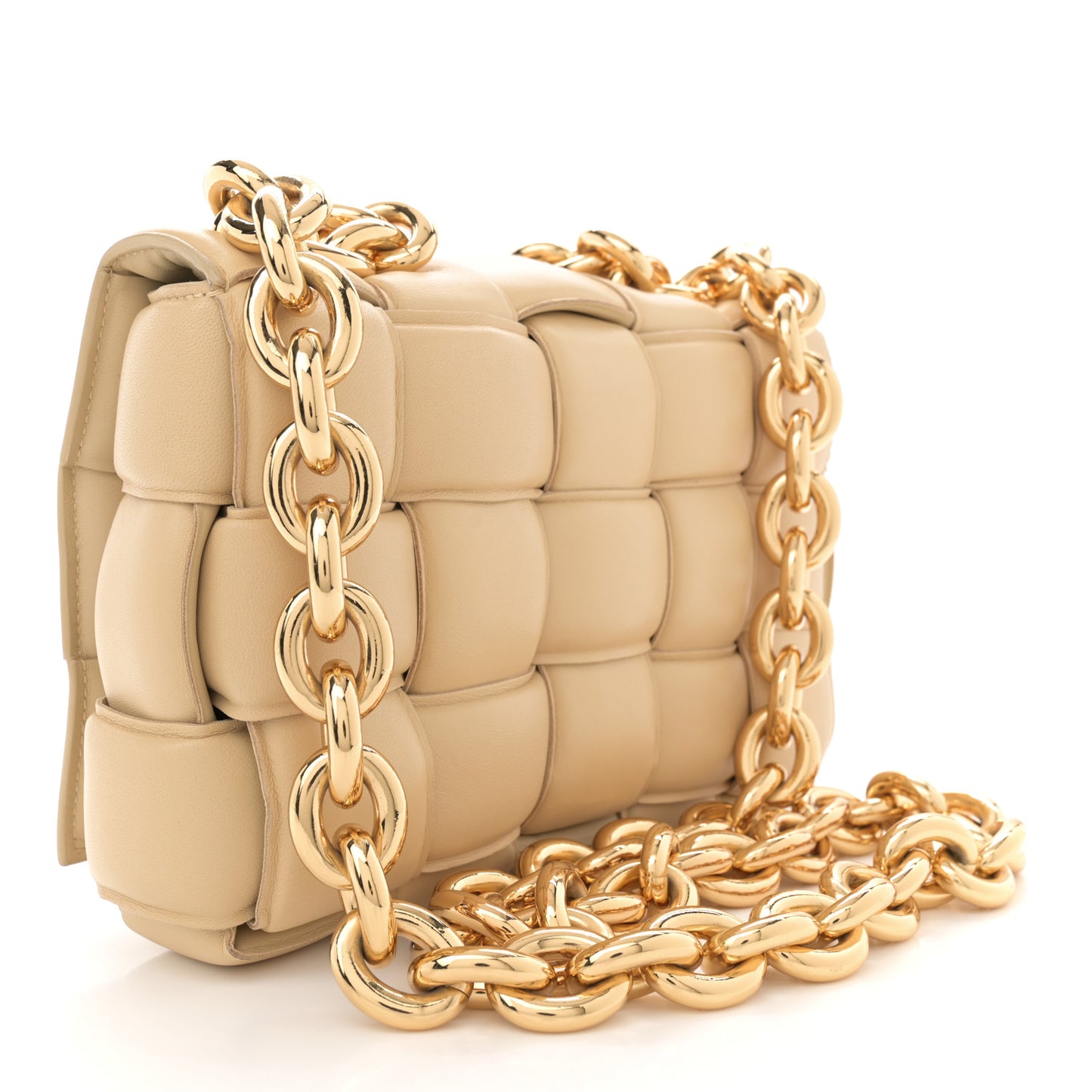 Lambskin Maxi Intreccio Padded Chain Cassette Crossbody Bag Porridge