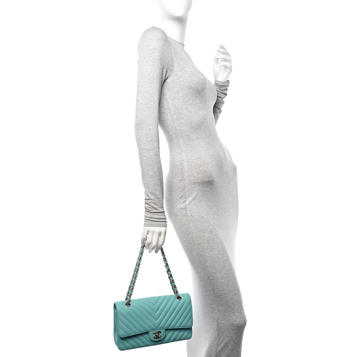 Chanel Caviar Flat Chevron Quilted Medium Double Flap Green 2 of 10