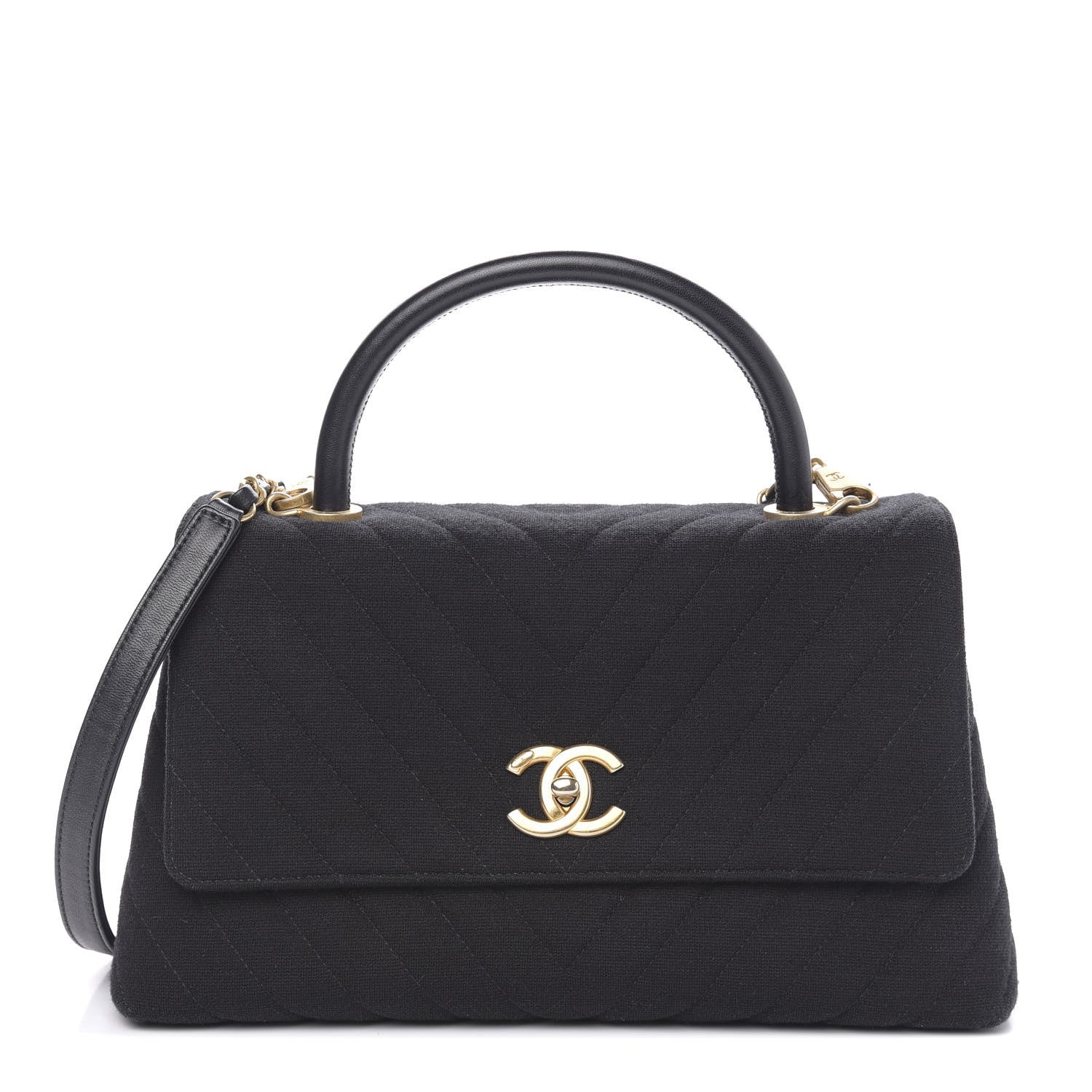 Chanel Jersey Chevron Quilted Small Coco Handle Flap Black 1 of 12