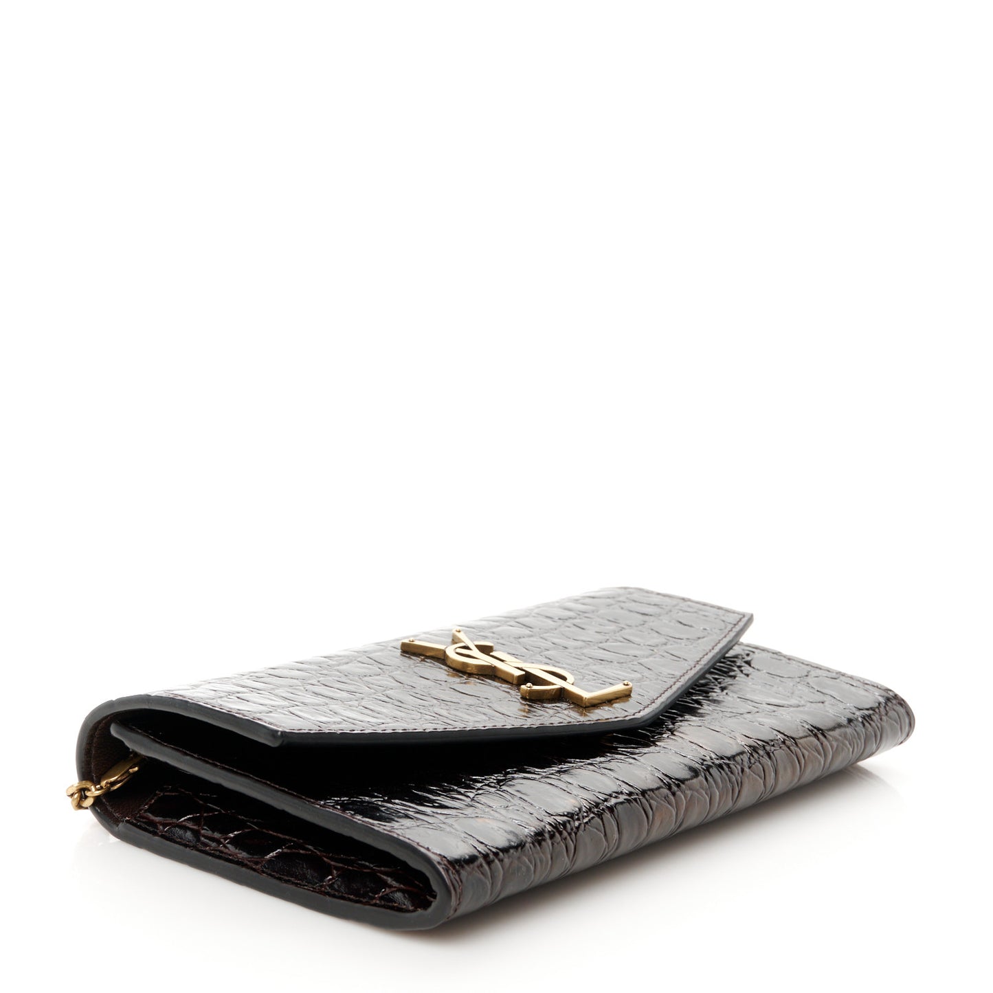 Calfskin Crocodile Embossed Monogram Uptown Chain Wallet Fondente