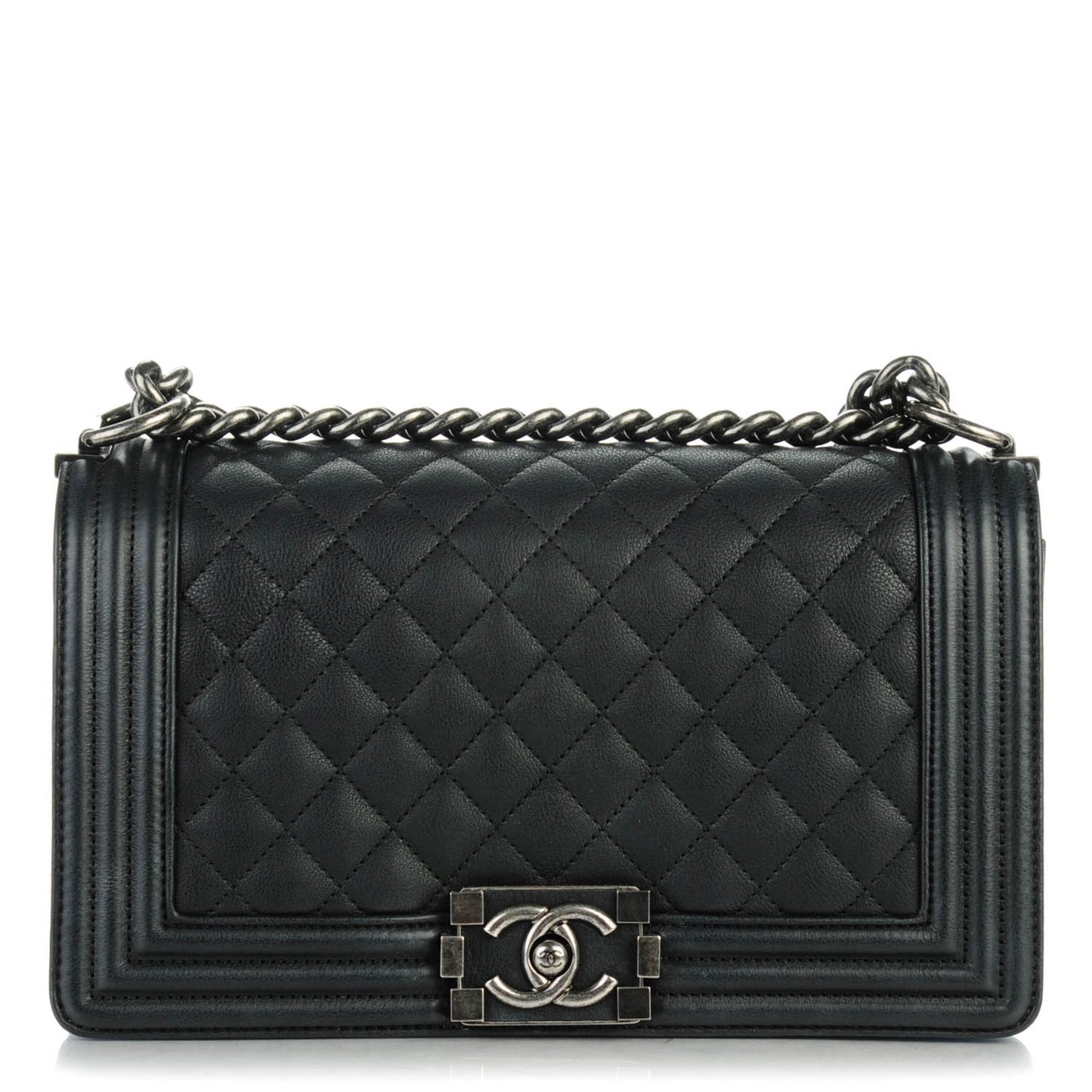 Calfskin Quilted Medium Boy Flap Black