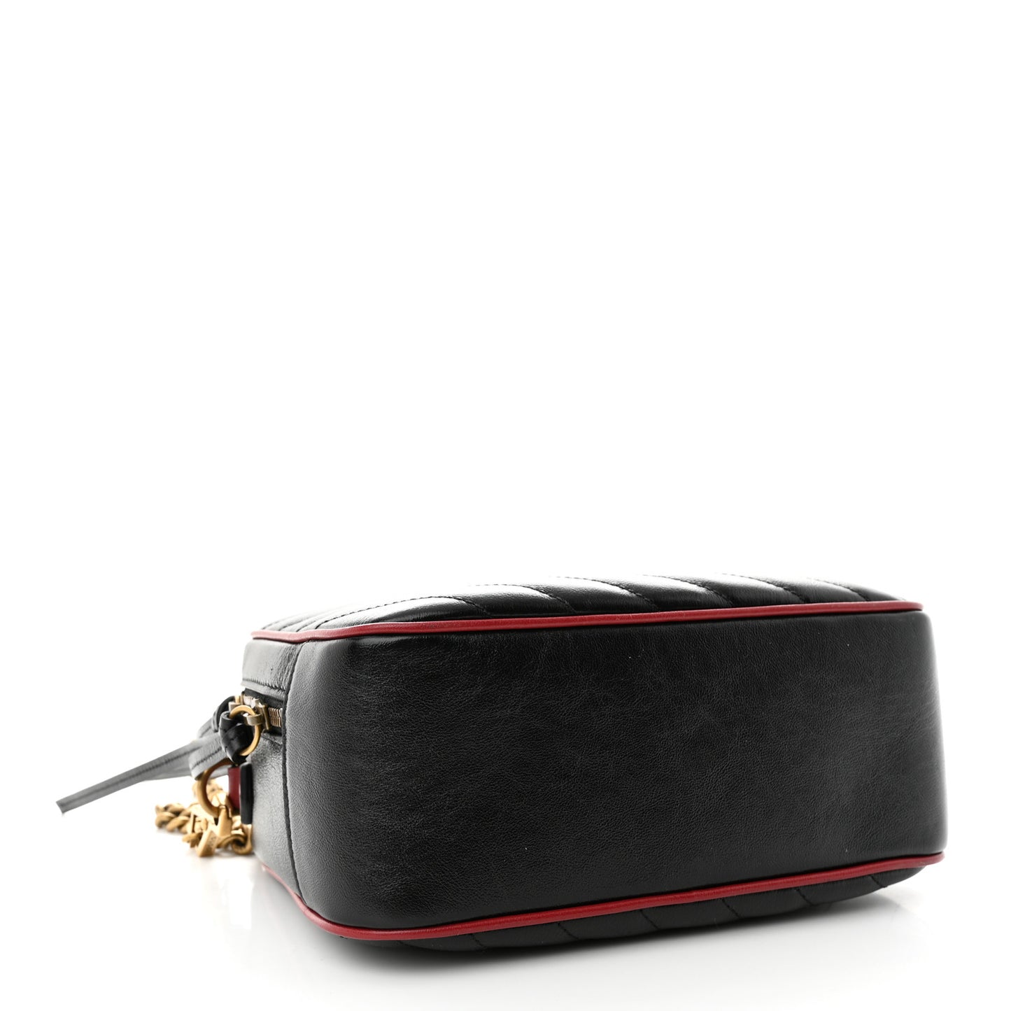Vintage Effect Calfskin Matelasse Diagonal Small Torchon GG Marmont Bamboo Top Handle Shoulder Bag Black Romantic Cherry