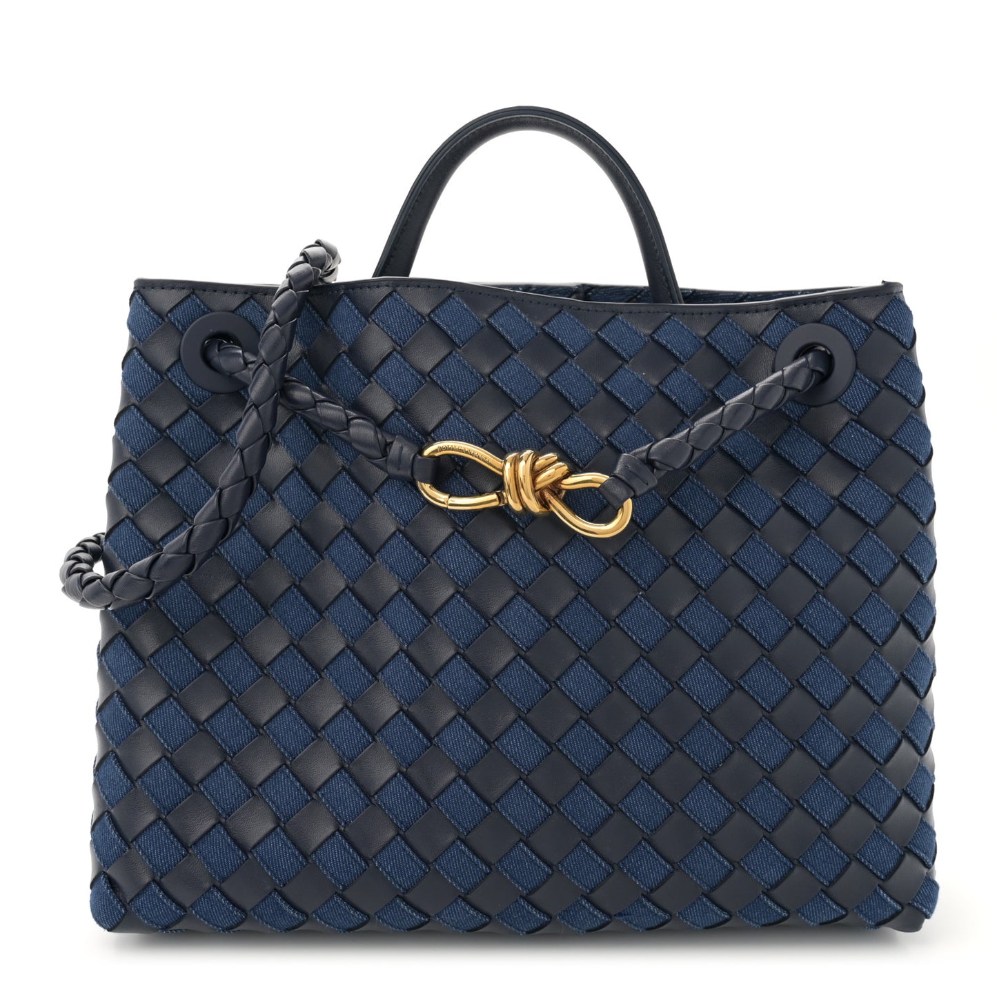 Nappa Intrecciato Denim Medium Andiamo Shoulder Bag Abyss Indigo