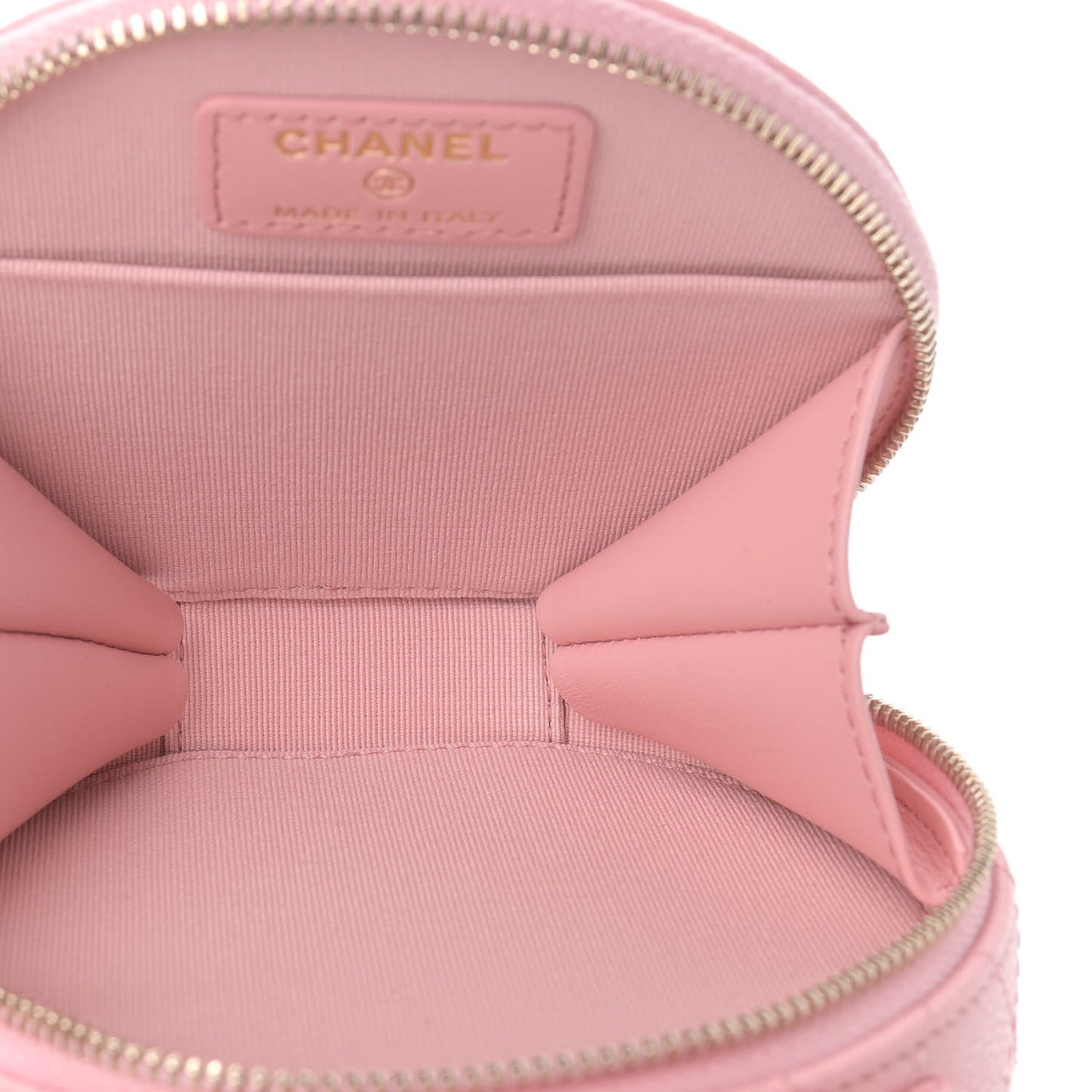 Caviar Quilted Round Handle With Care Vanity With Chain Pink