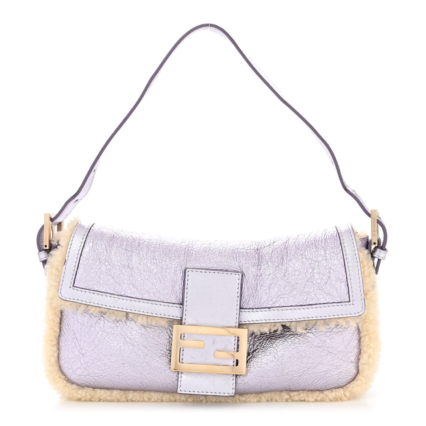 Metallic Laminated Lambskin Shearling Baguette Lilac Natural