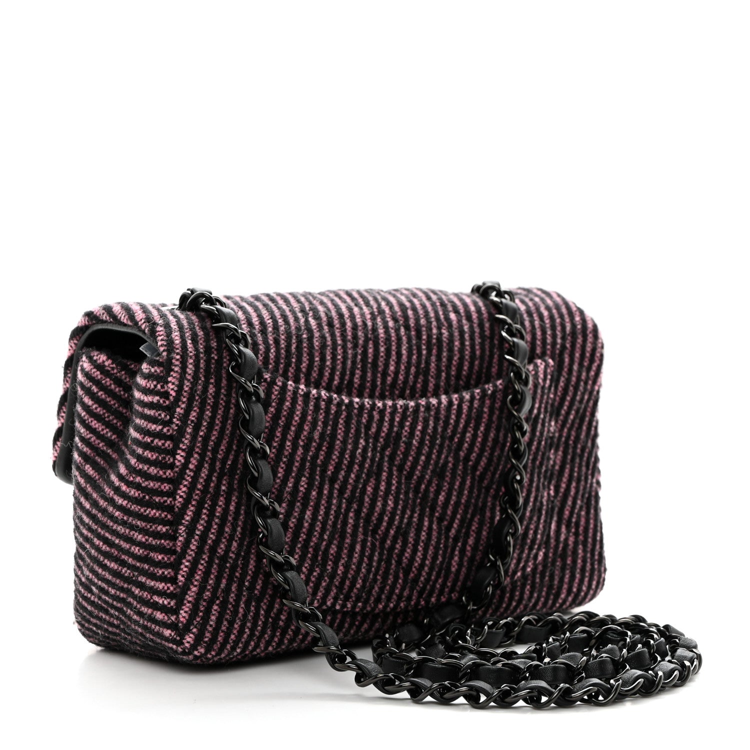 Chanel Wool Tweed Quilted Mini Rectangular Flap Pink Black 2 of 10