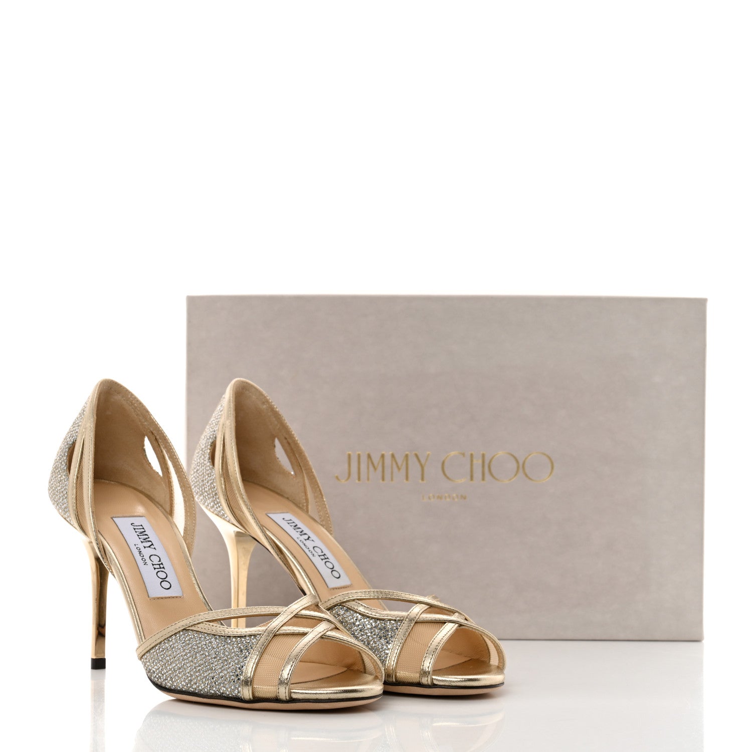 Jimmy Choo Metallic Calfskin Glitter Dyani 85 Sandals 37 Champagne 8 of 8