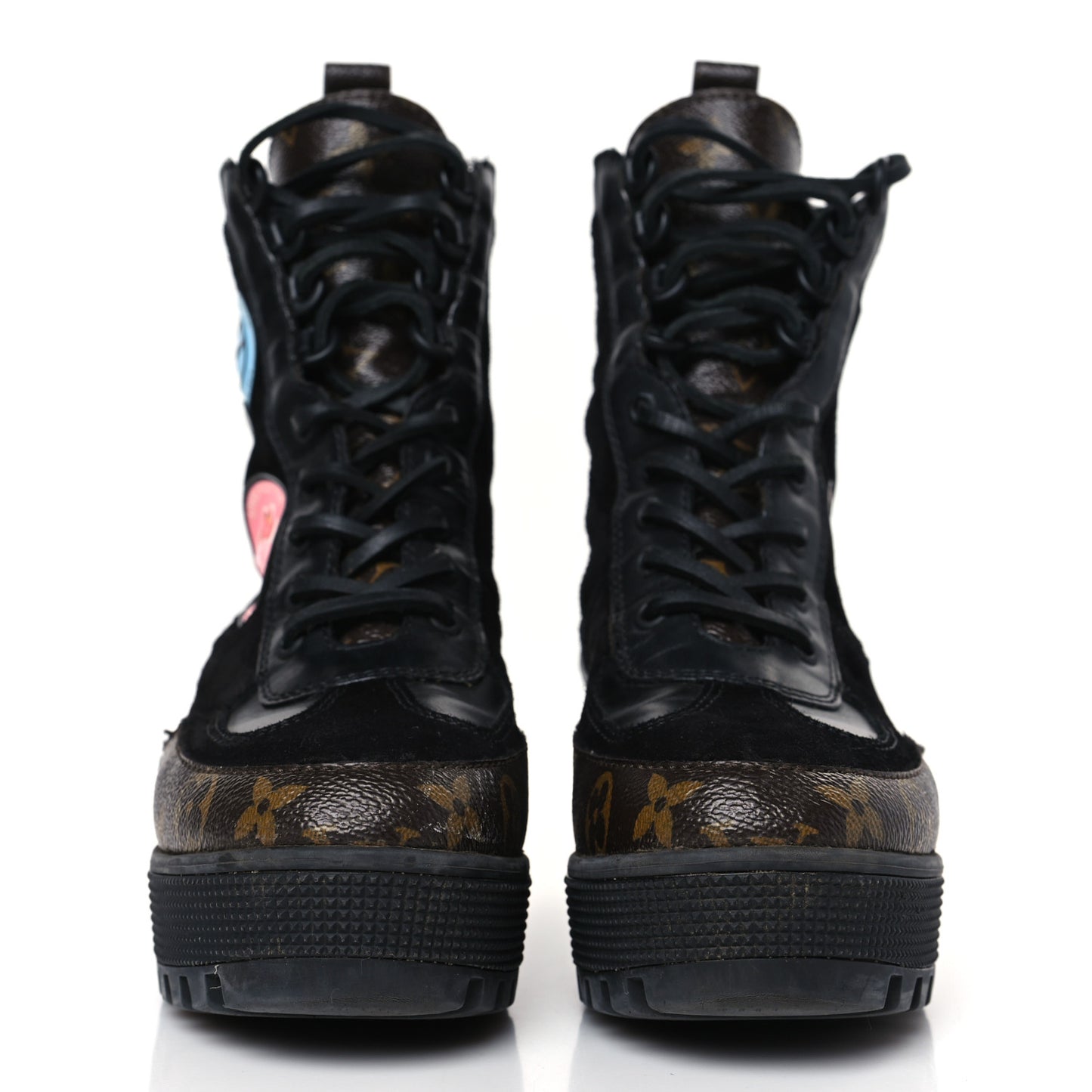 Suede Calfskin Monogram World Tour Platform Desert Boots 36.5 Black