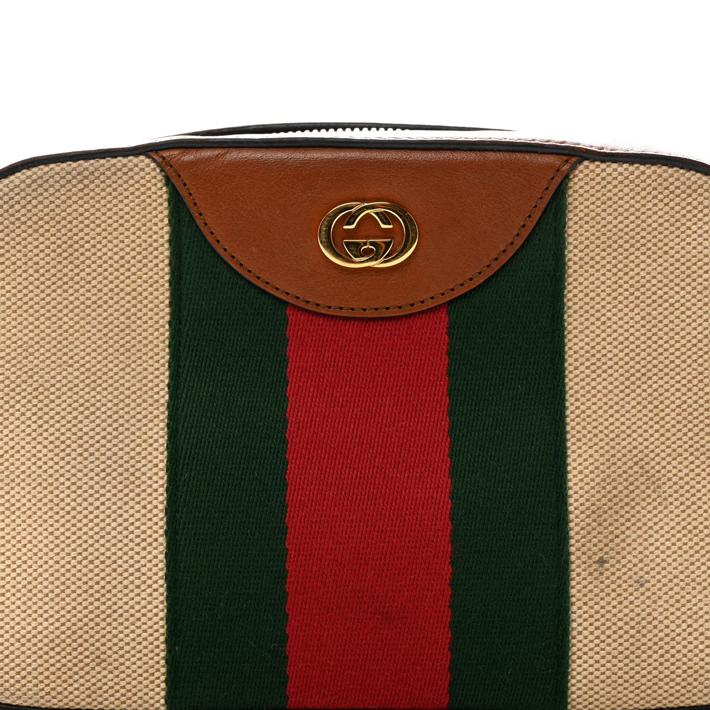 Vintage Canvas Web Shoulder Bag Sand Cuir