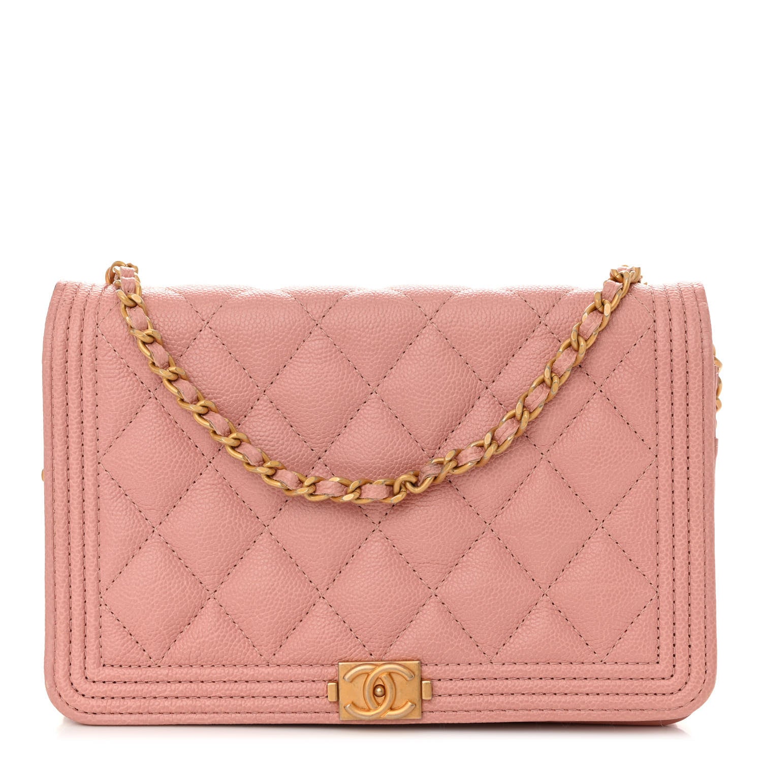 Chanel Caviar Quilted Boy Wallet On Chain WOC Pink 1 of 13