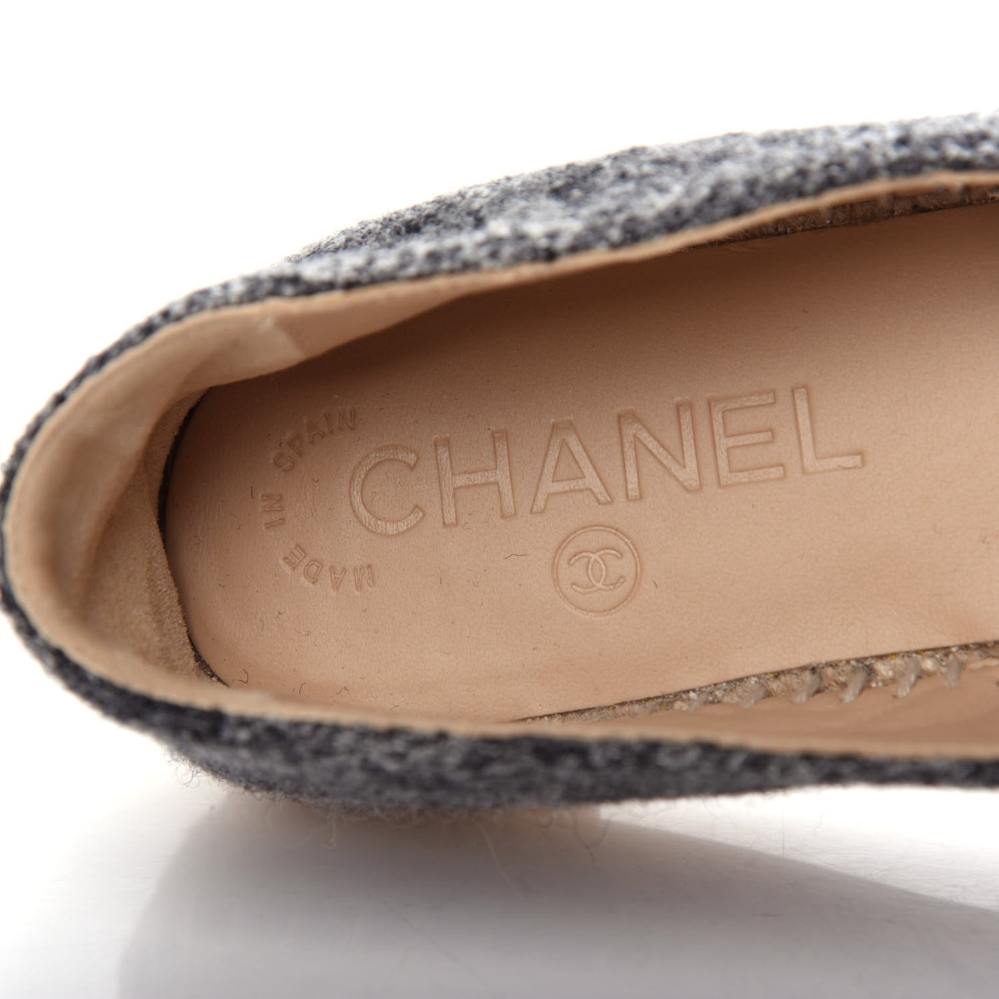 Tweed Velvet CC Espadrilles 35 Grey Black