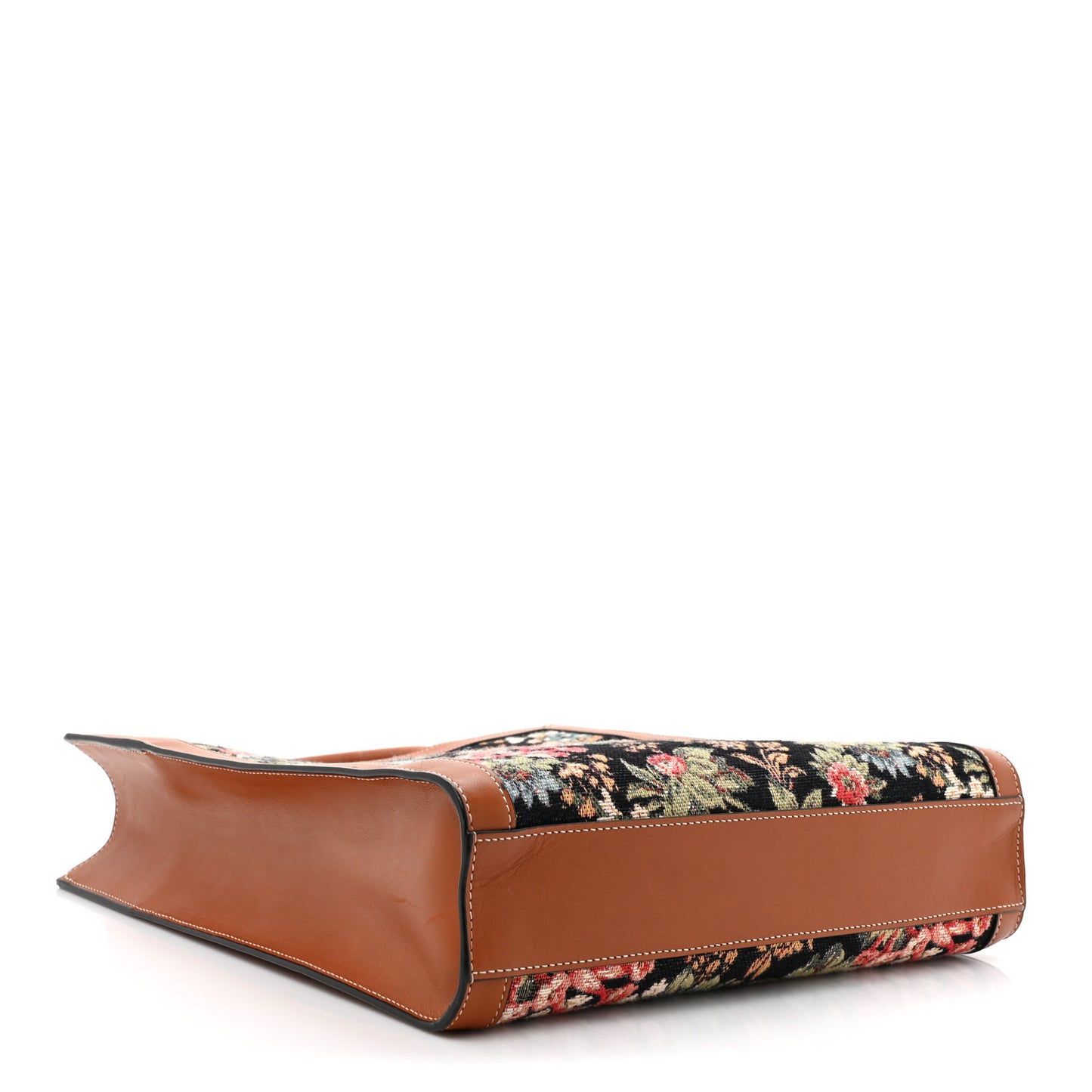 Canvas Calfskin Jacquard Floral Small Vertical Cabas Black Tan