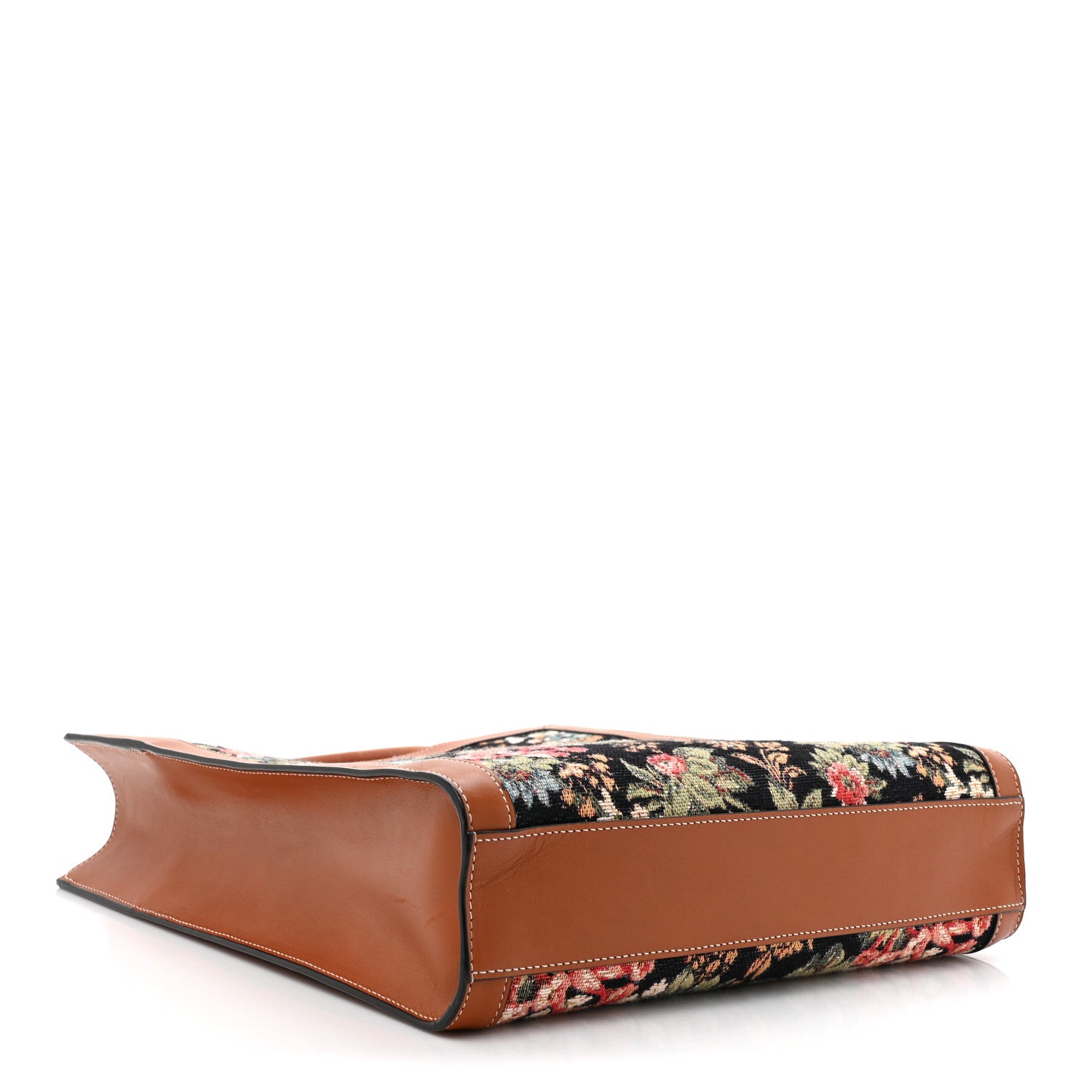 Celine Canvas Calfskin Jacquard Floral Small Vertical Cabas Black Tan 4 of 14