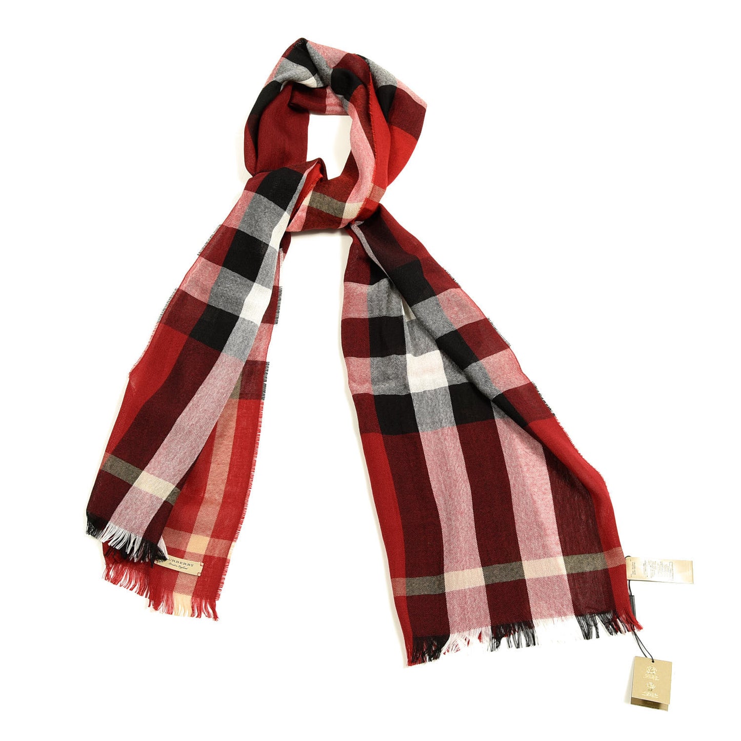 Wool Cashmere Tonal Check Lightweight Scarf Parade Red
