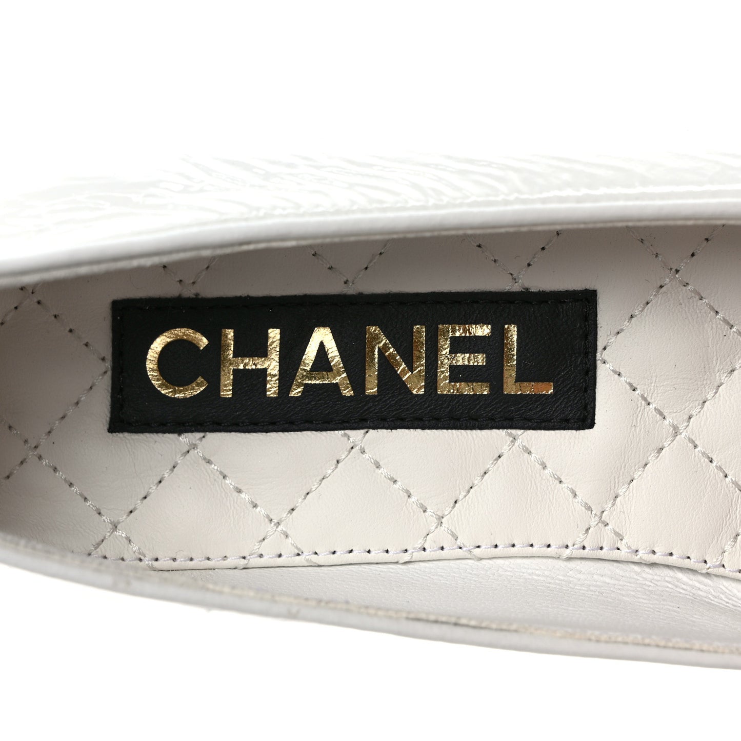 Lambskin Patent Calfskin Cap Toe Ankle Chain Ballerina Flats 37.5 White Black