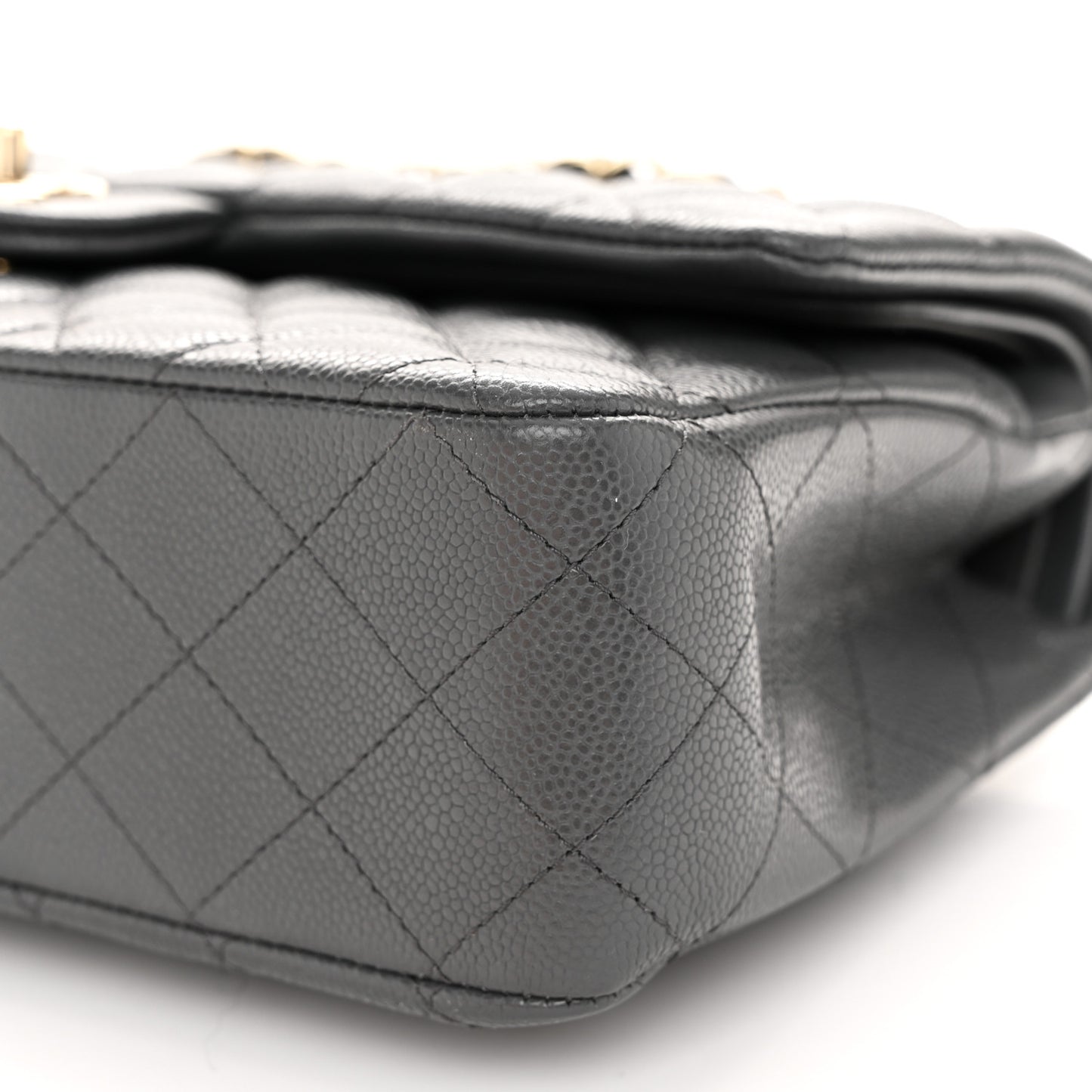 Caviar Quilted Medium Double Flap Dark Grey