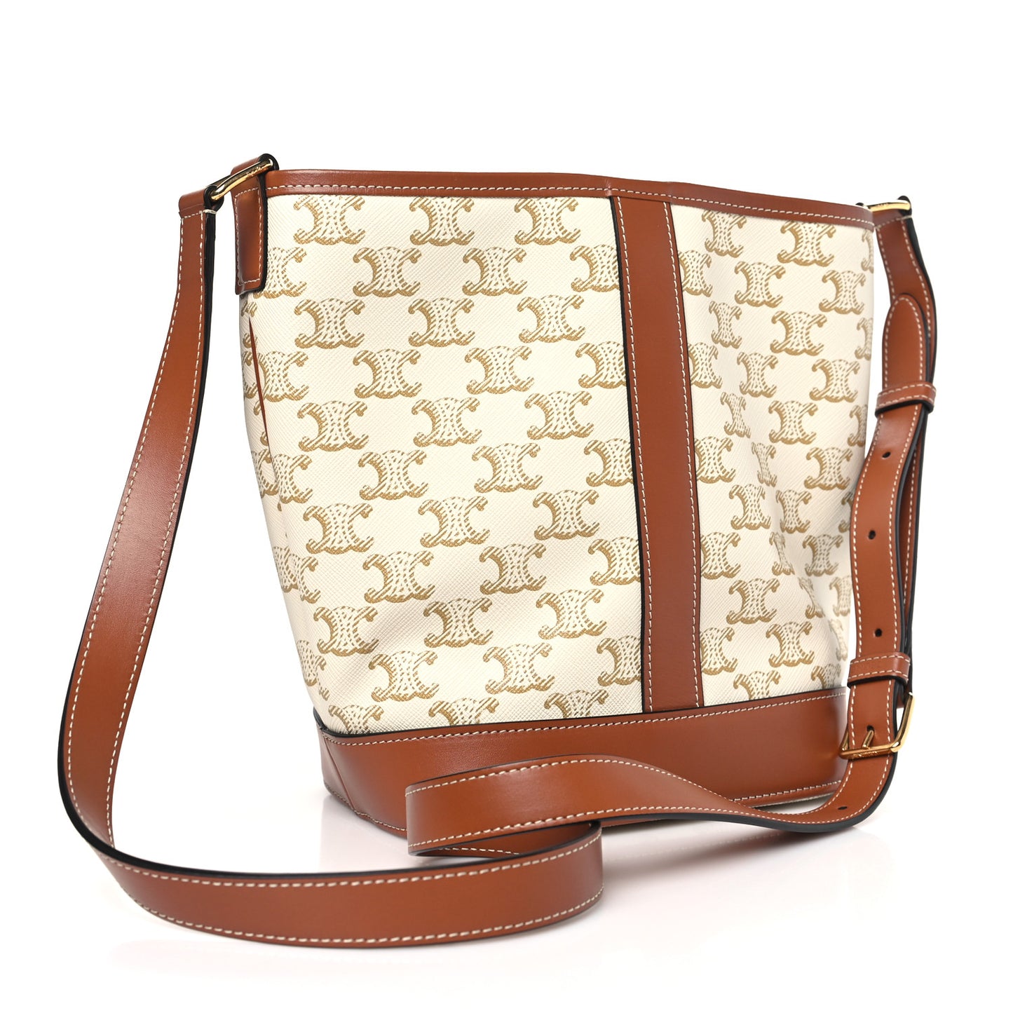Triomphe Canvas Calfskin Small Bucket Bag White