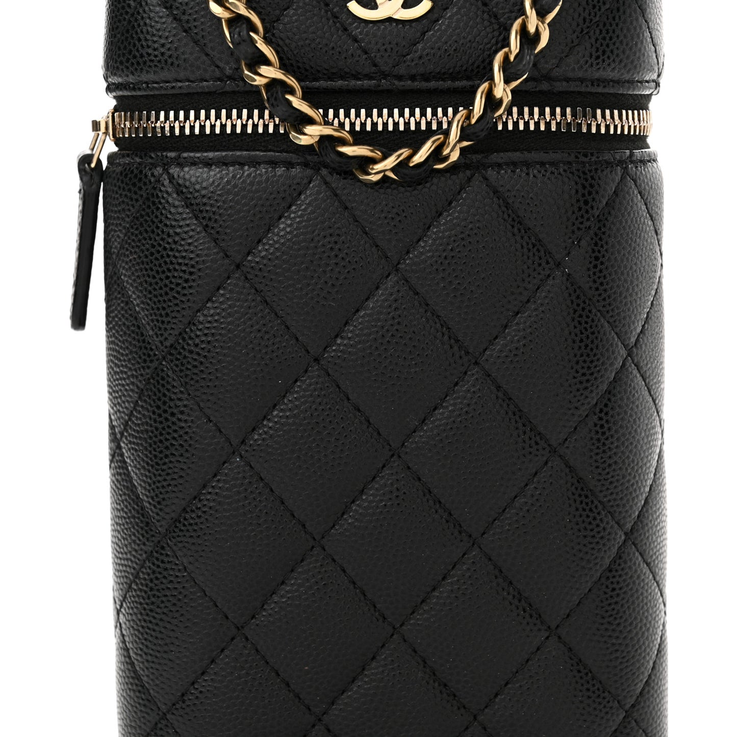 Caviar Quilted Phone Holder With Chain Black