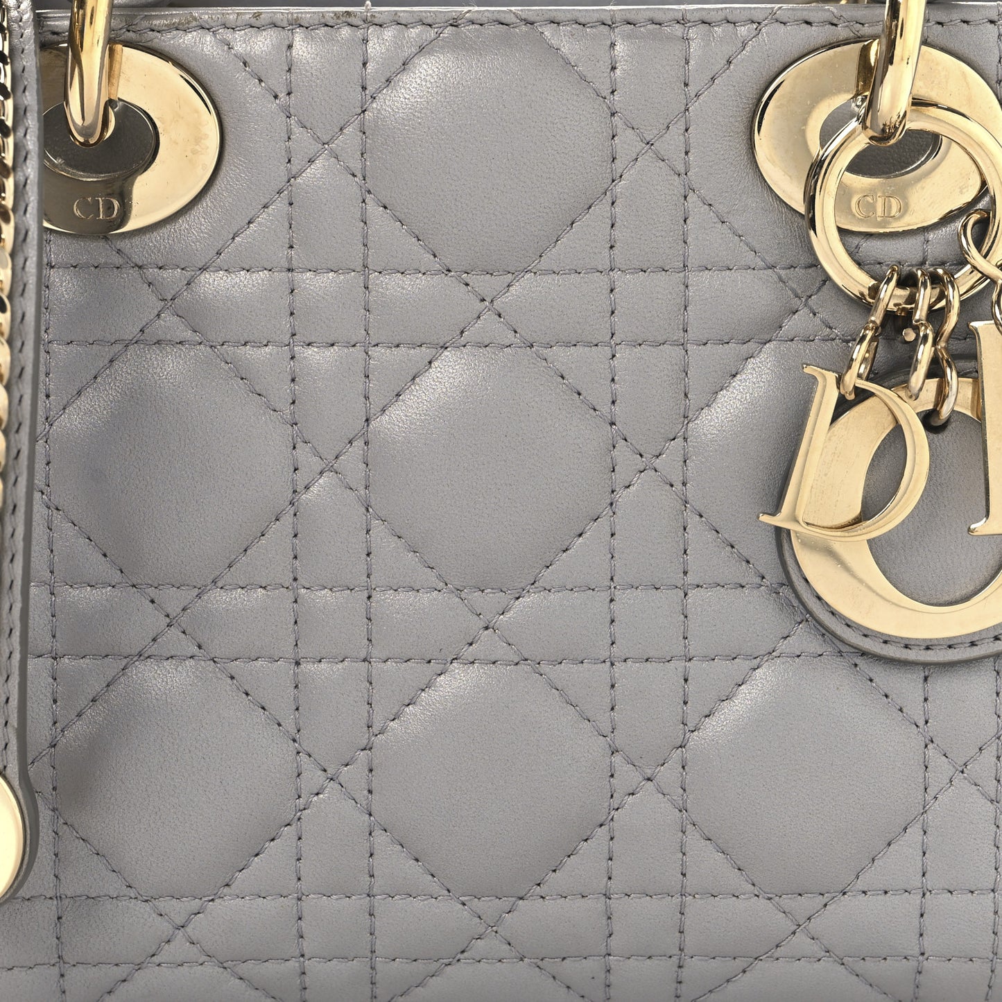 Metallic Lambskin Cannage Mini Lady Dior Grey