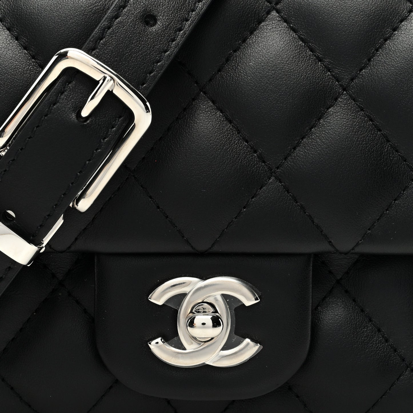 Calfskin Quilted CC Uniform Flap Belt Bag Black