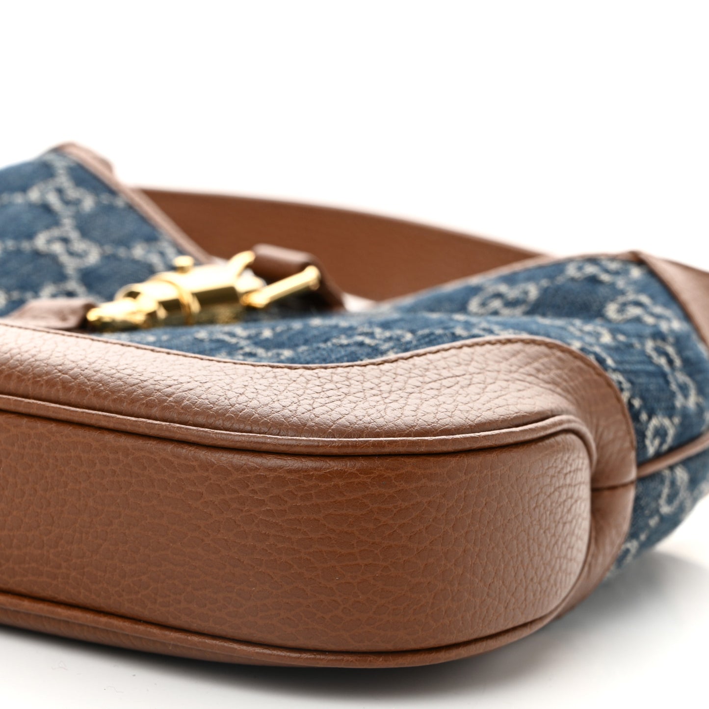 New Denim GG Monogram Calfskin Small Jackie 1961 Hobo Blue Tea Cuir
