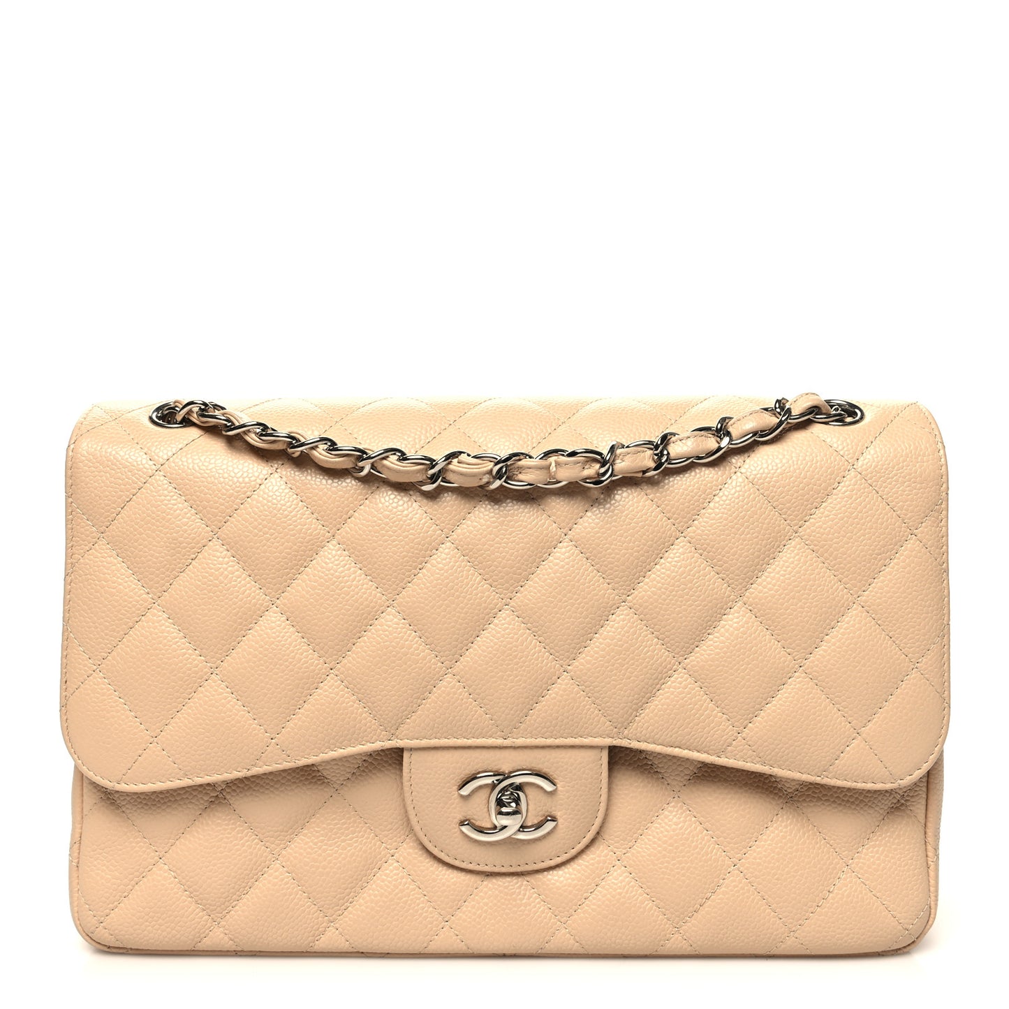 Caviar Quilted Jumbo Double Flap Beige Clair
