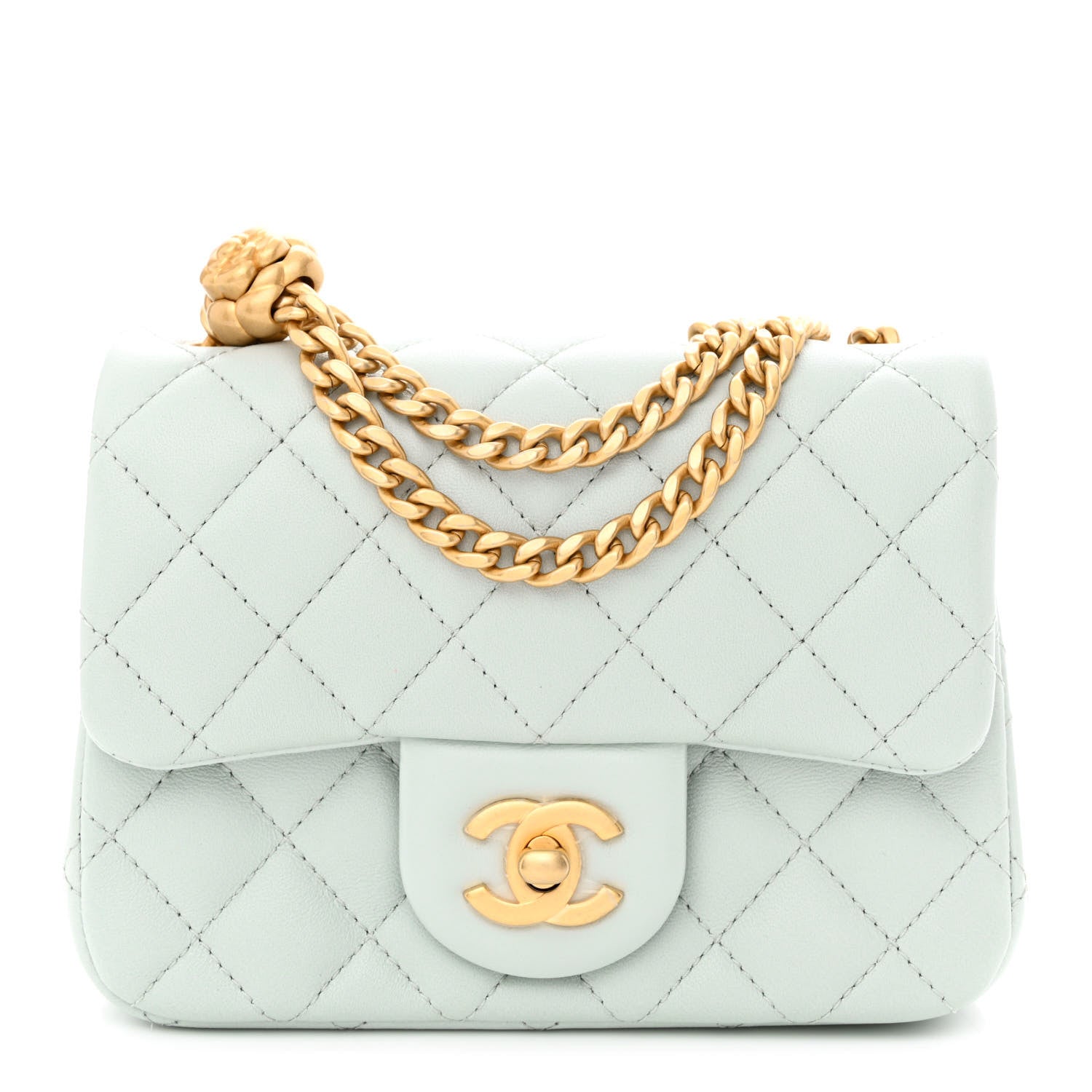 Chanel Lambskin Quilted Mini Sweet Camellia Flap Light Blue