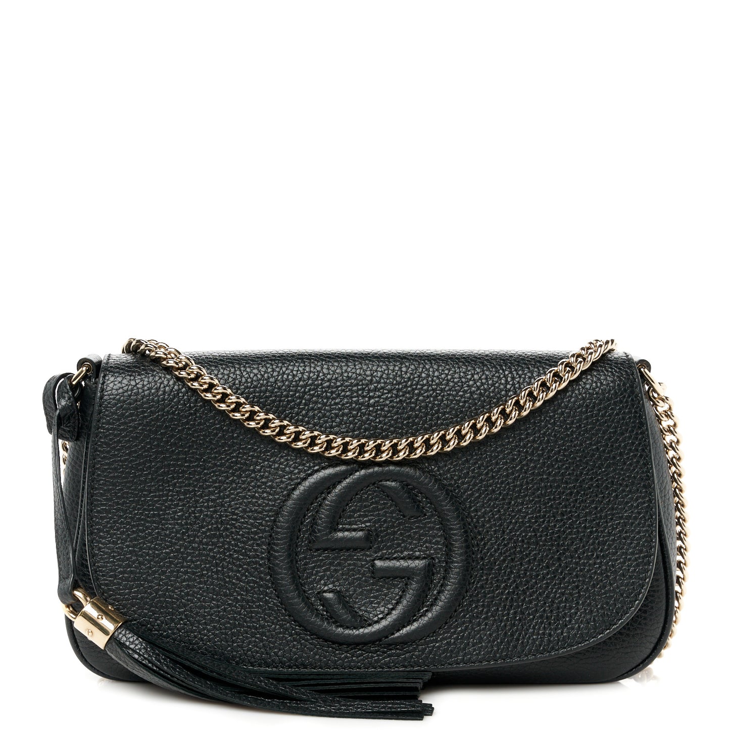 Pebbled Calfskin Medium Soho Flap Crossbody Black