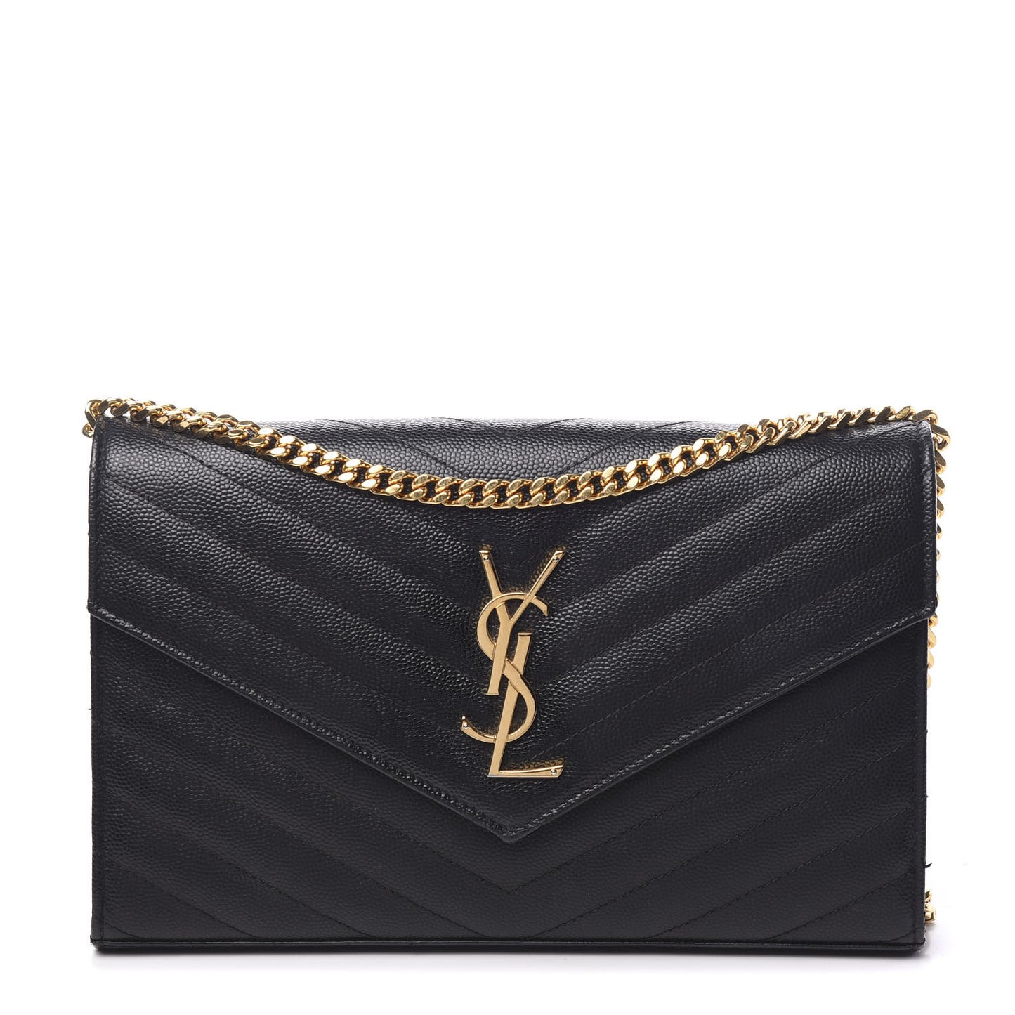 Grain De Poudre Matelasse Chevron Monogram Chain Wallet Black