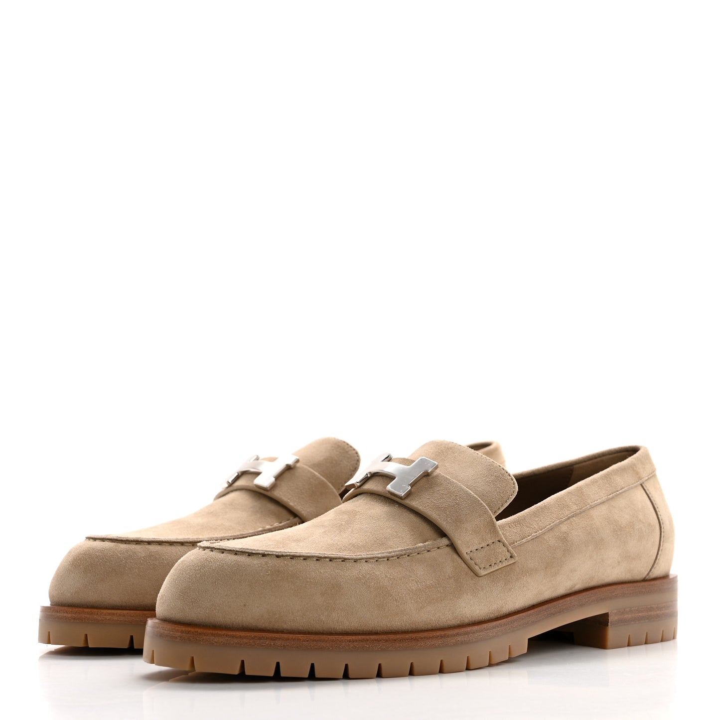 Suede Goatskin Womens Faubourg Loafers 41 Beige Argile