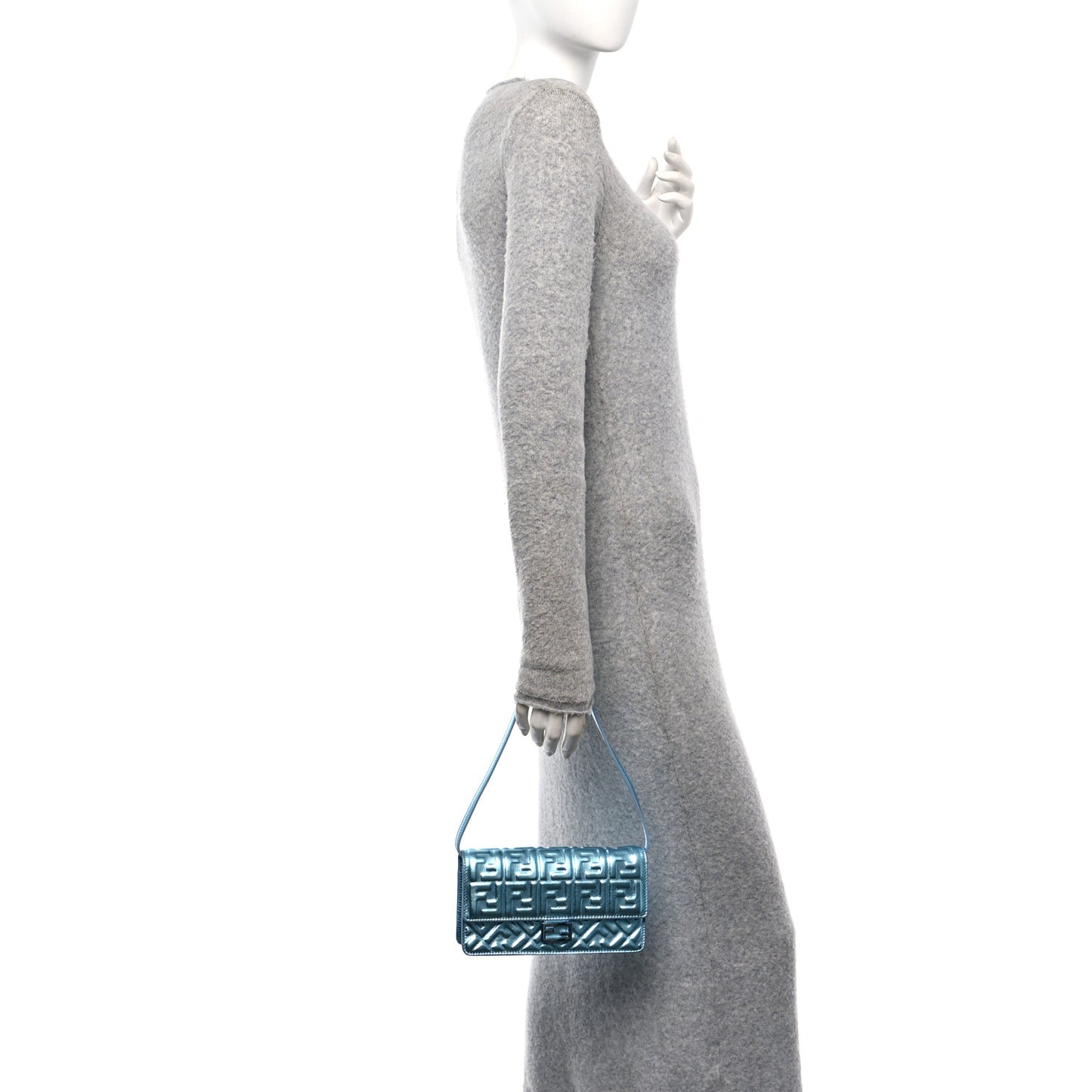 Metallic Nappa Matisse FF Embossed Wallet On Chain Laguna Palladio