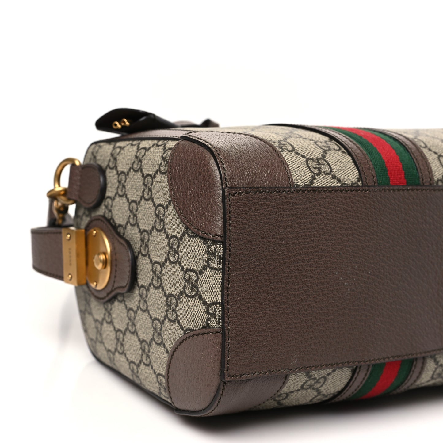 GG Supreme Monogram Textured Dollar Calfskin Web Small Duffle Bag Beige Ebony